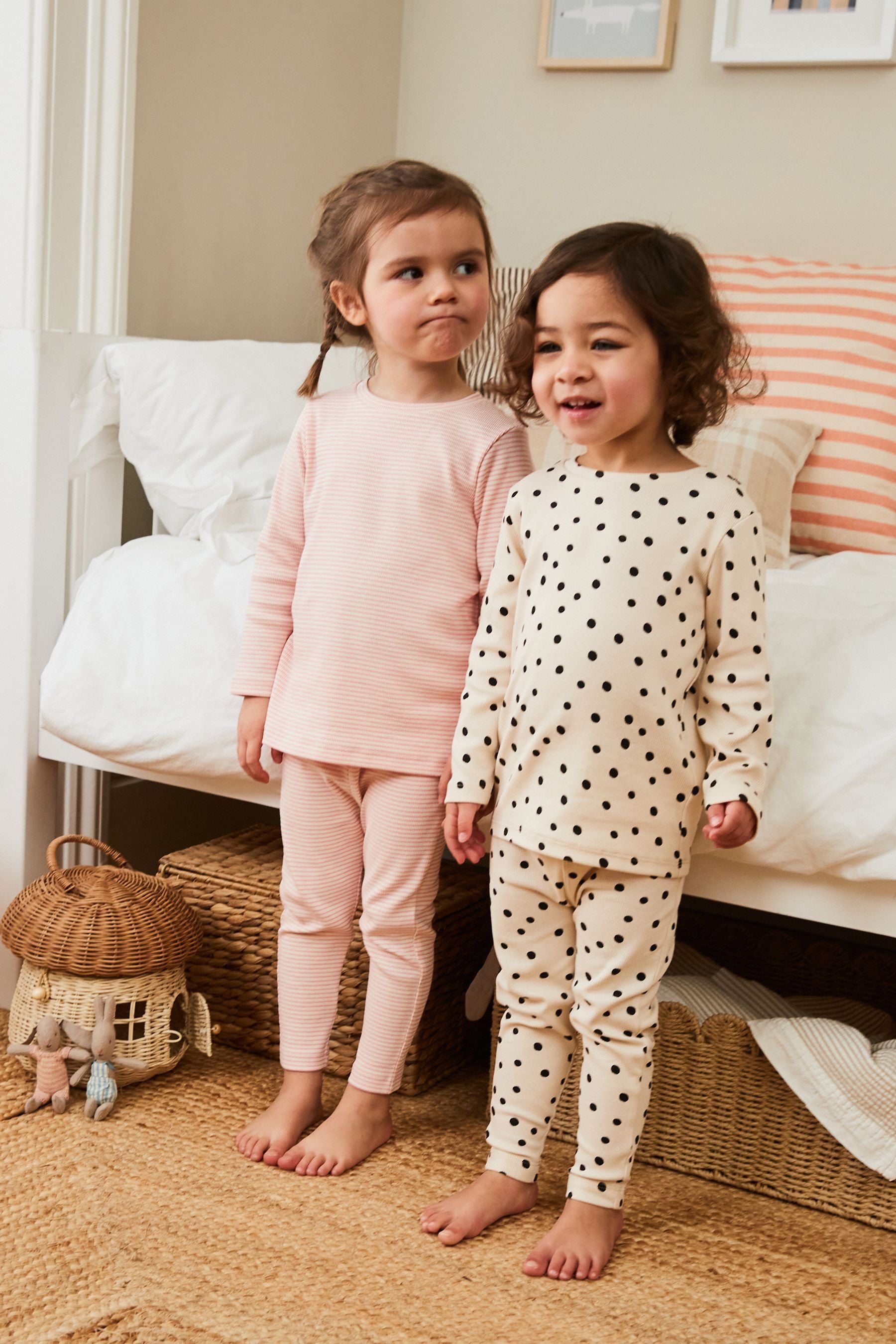 Pink/Cream Spot/Stripe Rib Pyjamas 2 Pack (9mths-12yrs)