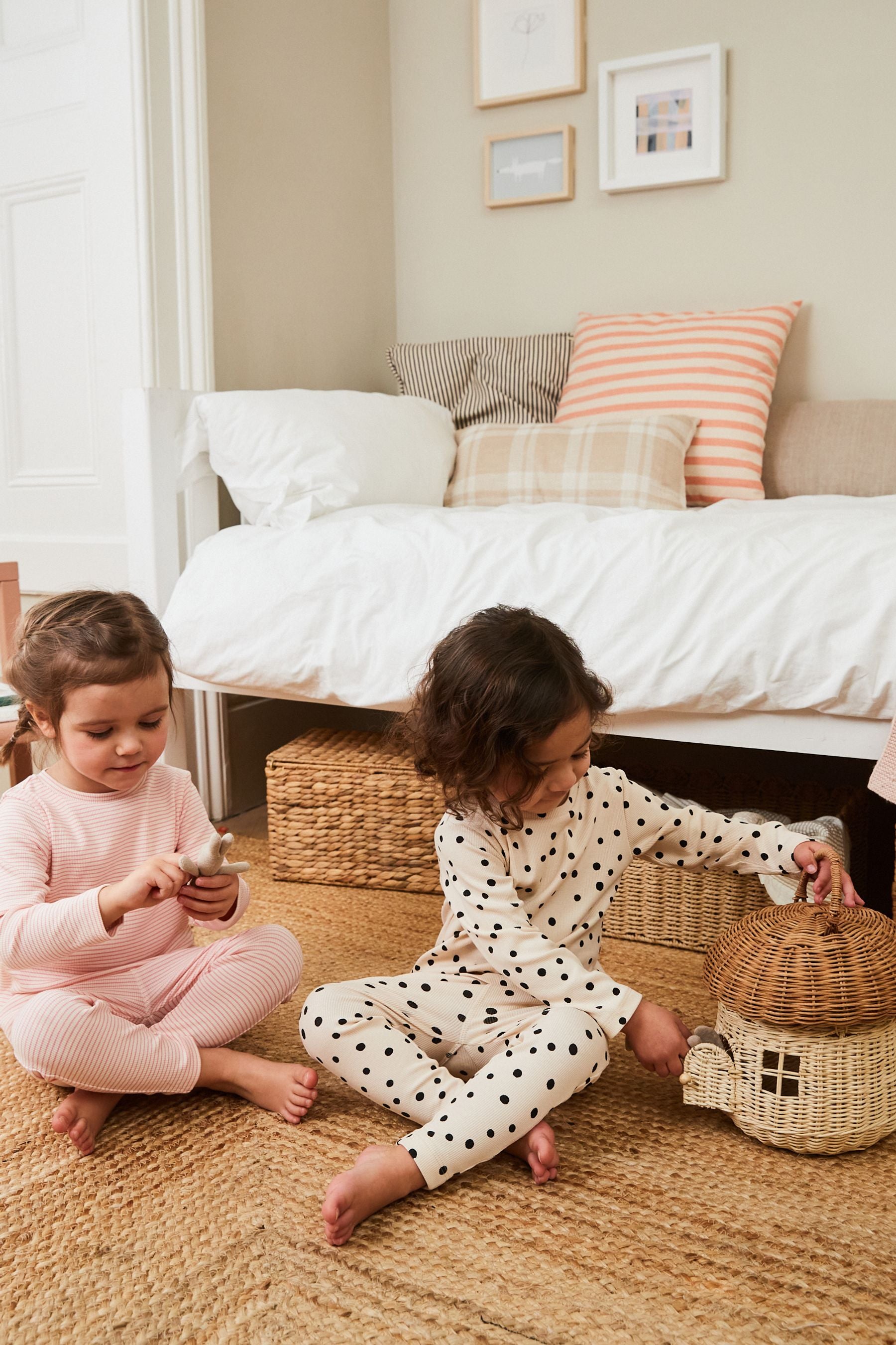 Pink/Cream Spot/Stripe Rib Pyjamas 2 Pack (9mths-12yrs)