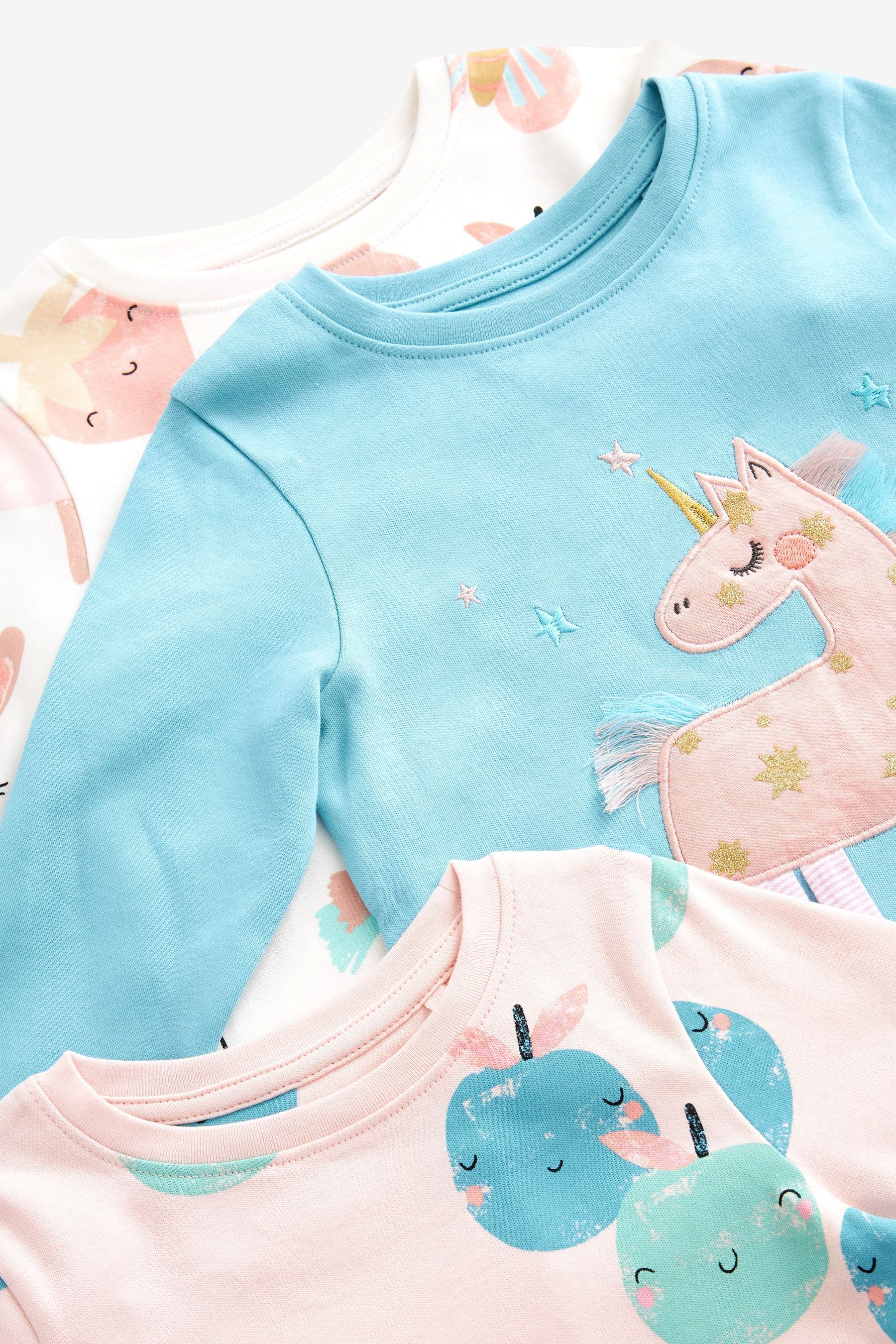 Pink/Blue Unicorn Character 3 Pack Long Sleeve Printed Pyjamas (9mths-12yrs)