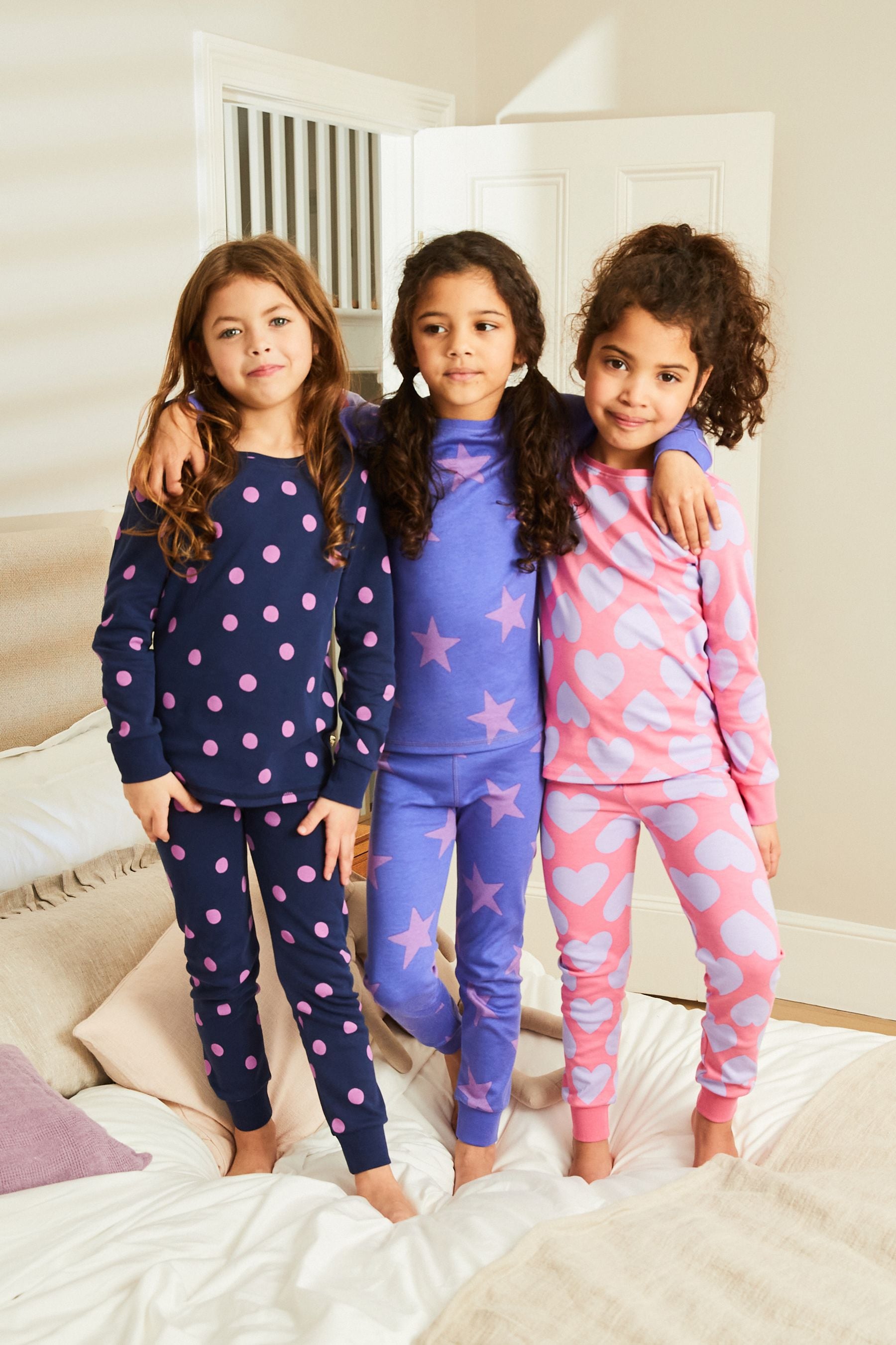 Pink/Purple Heart, Spot And Star Pyjamas 3 Pack (9mths-12yrs)