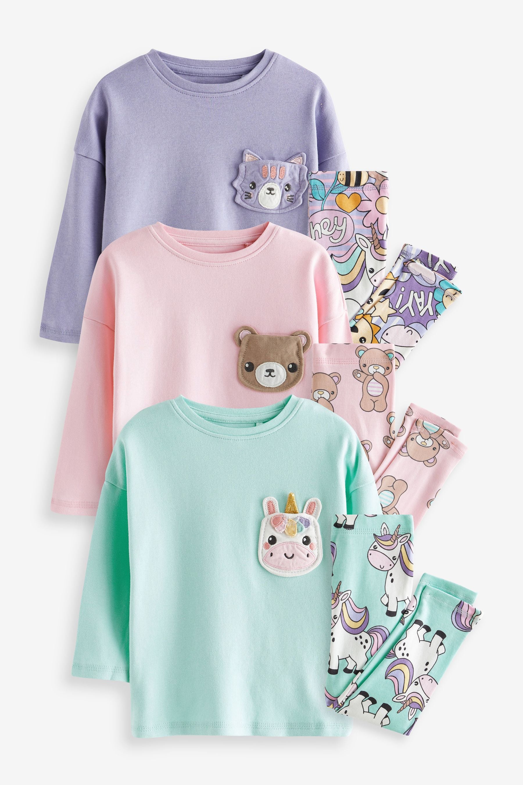 Pastel Character Pyjamas 3 Packs (9mths-8yrs)