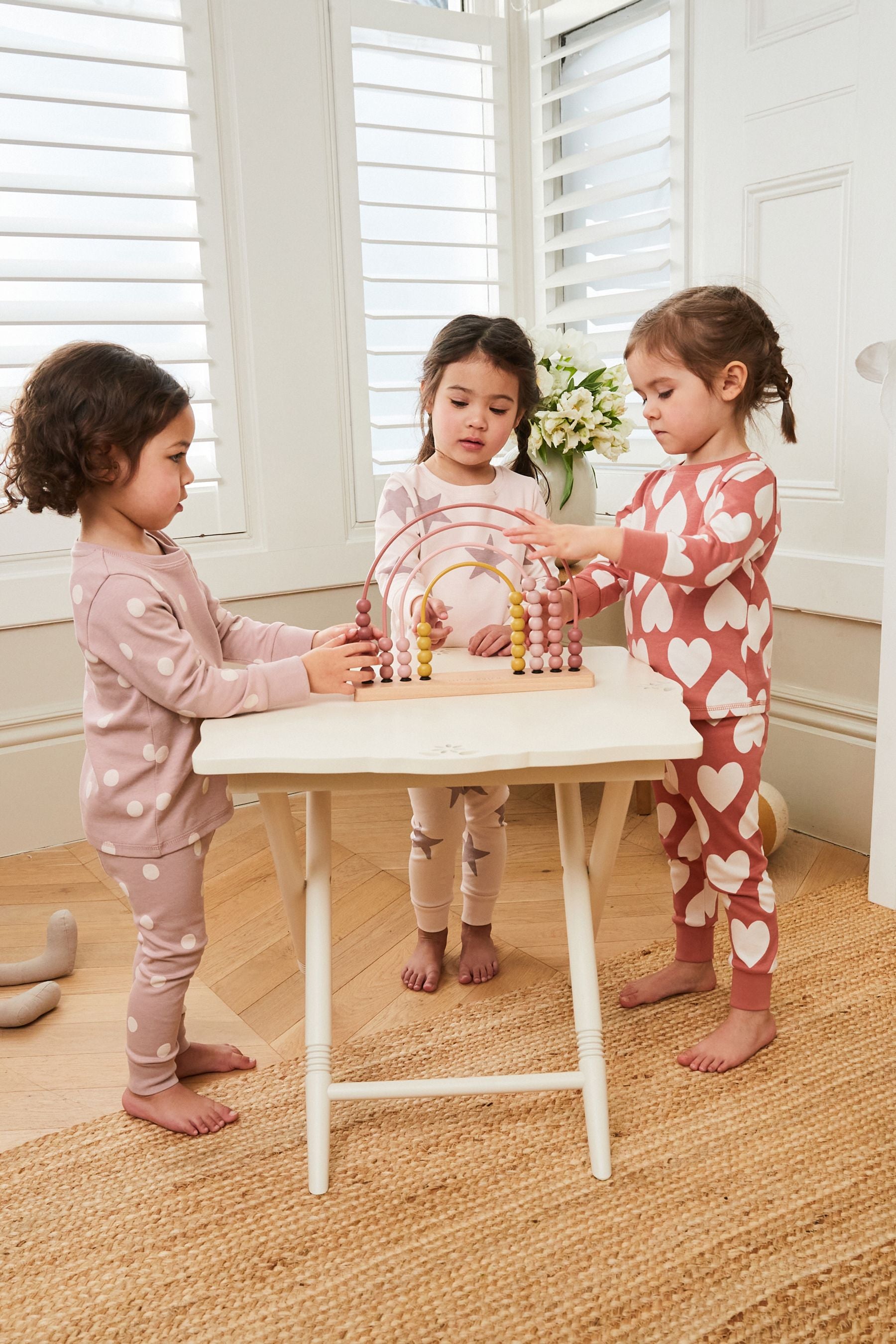 Brown/Cream Heart, Spot And Star Pyjamas 3 Pack (9mths-12yrs)