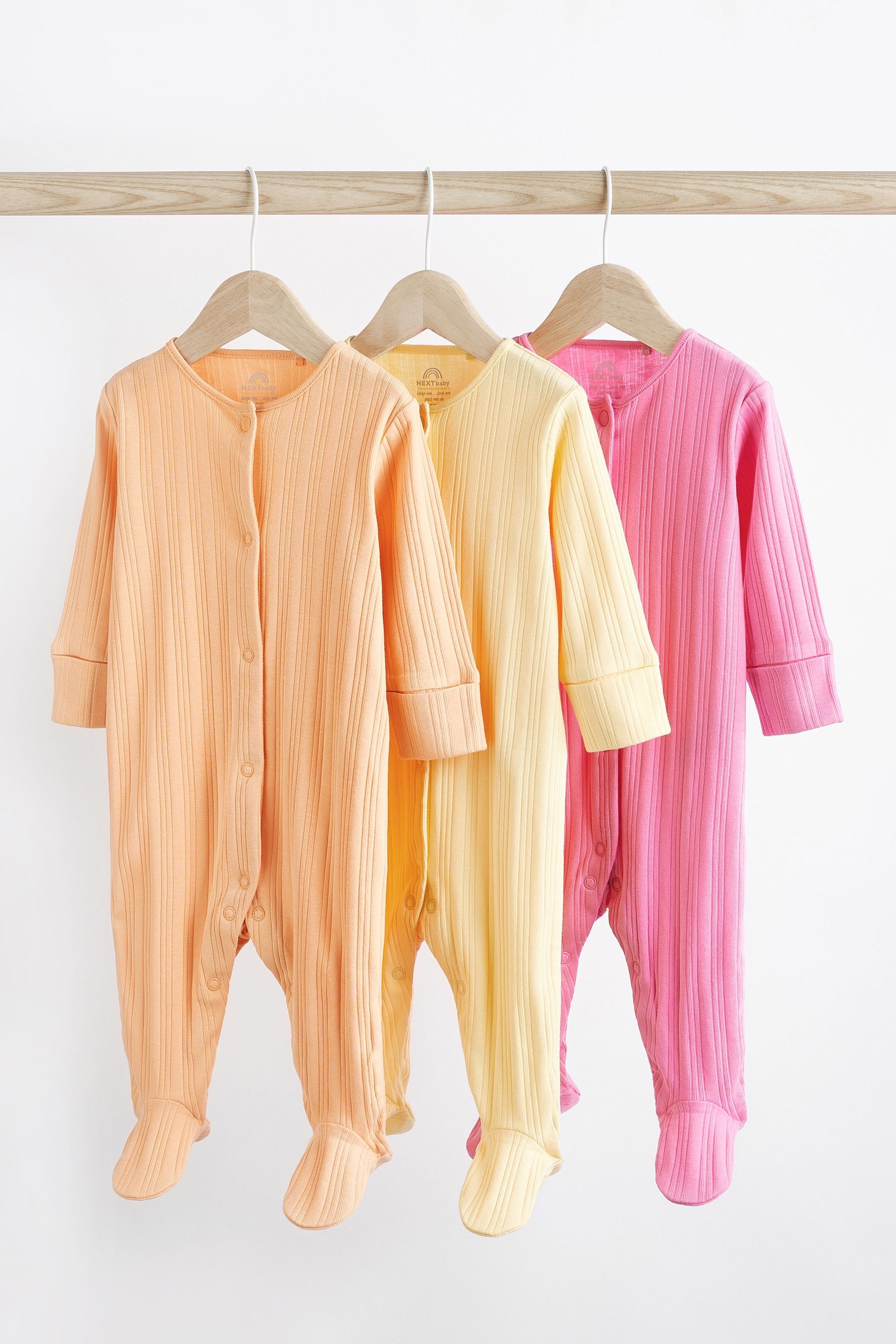 Pink/Yellow 3 Pack Baby Sleepsuits (0mths-3yrs)