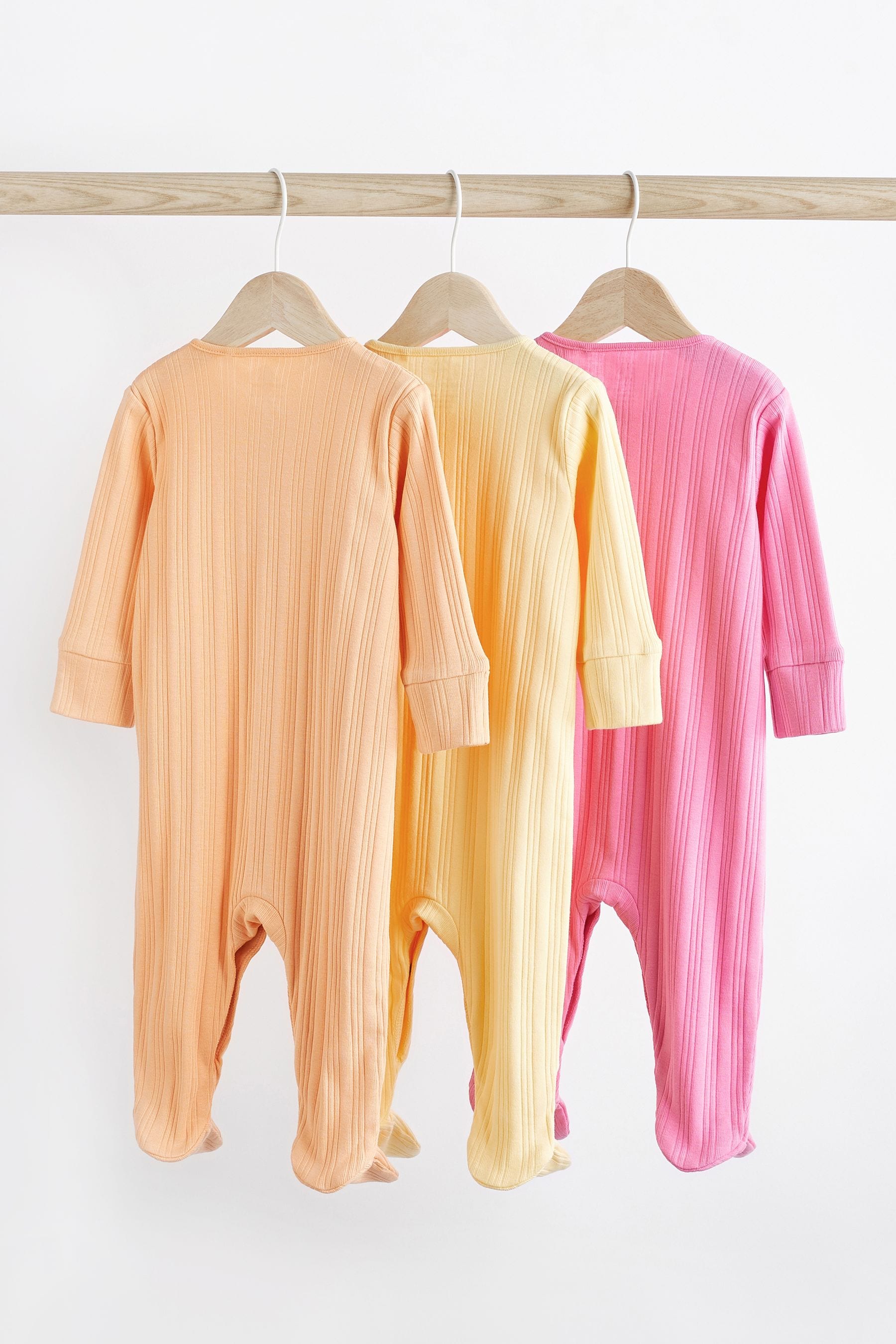 Pink/Yellow 3 Pack Baby Sleepsuits (0mths-3yrs)