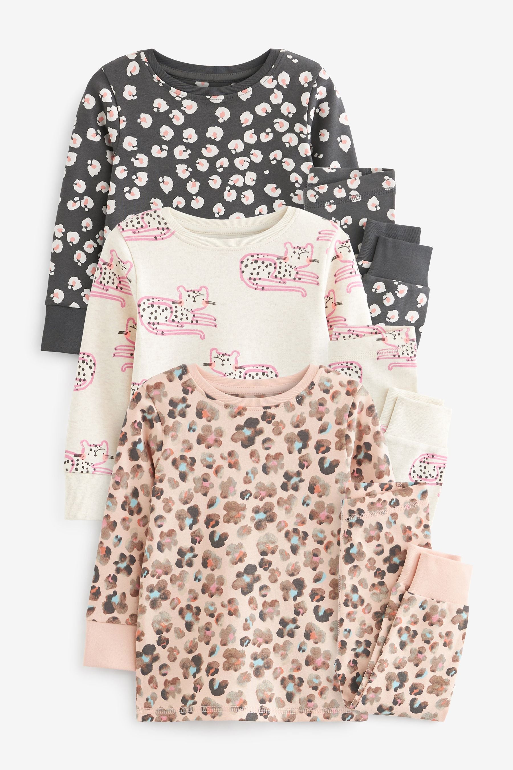 Animal Print/Character 3 Pack Long Sleeve Printed Pyjamas (9mths-8yrs)