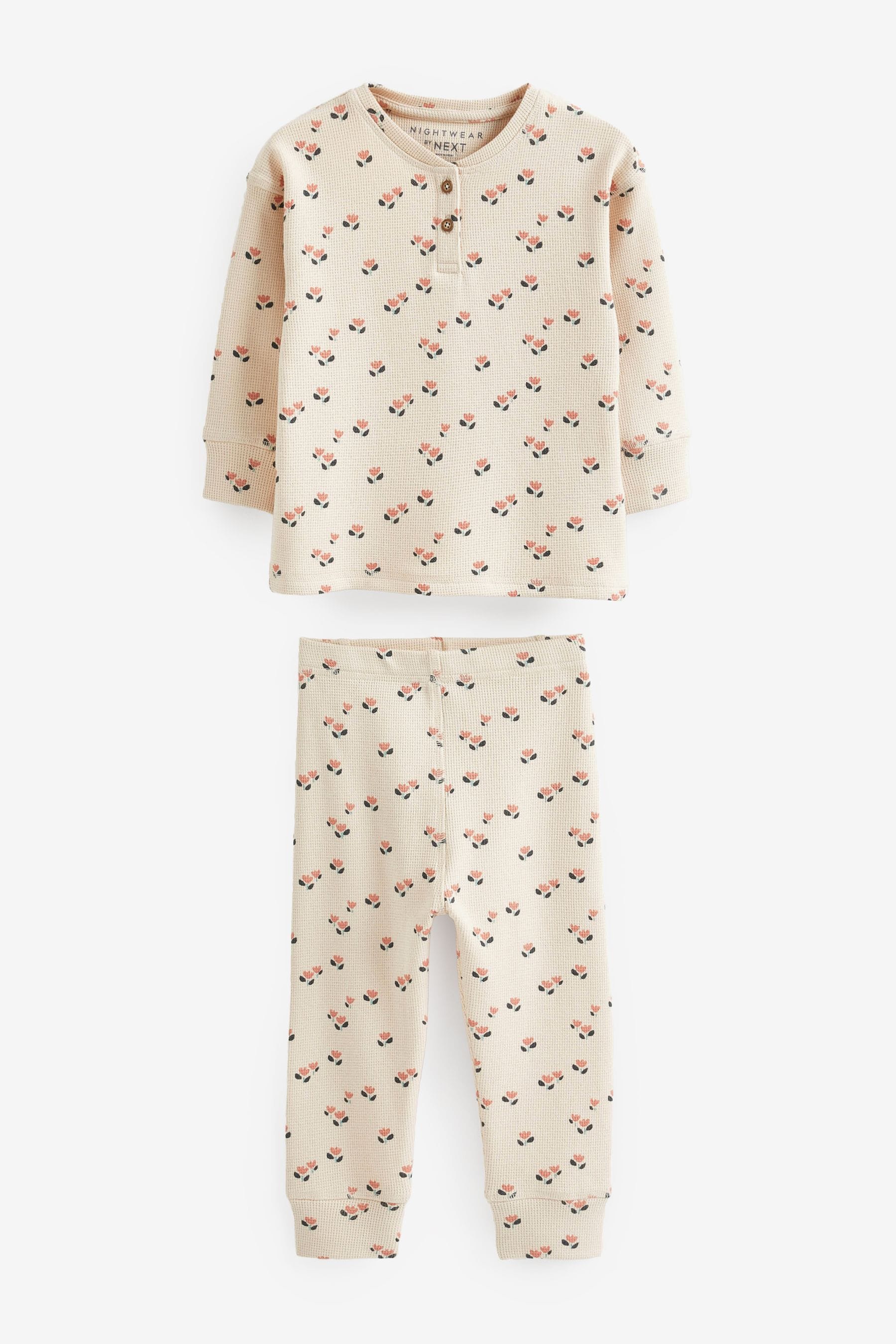 Green/Cream Waffle Pyjamas 2 Pack (9mths-8yrs)