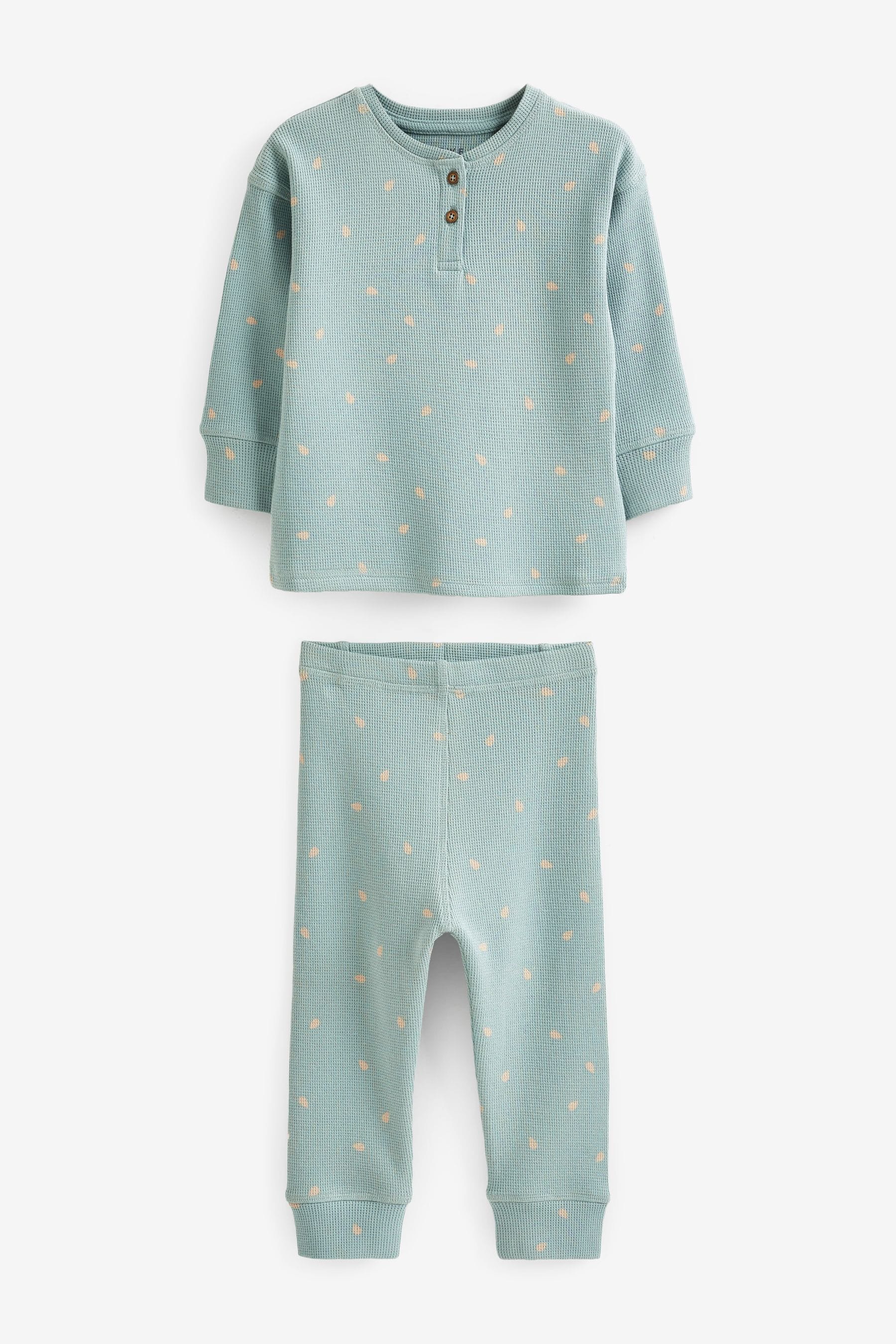 Green/Cream Waffle Pyjamas 2 Pack (9mths-8yrs)