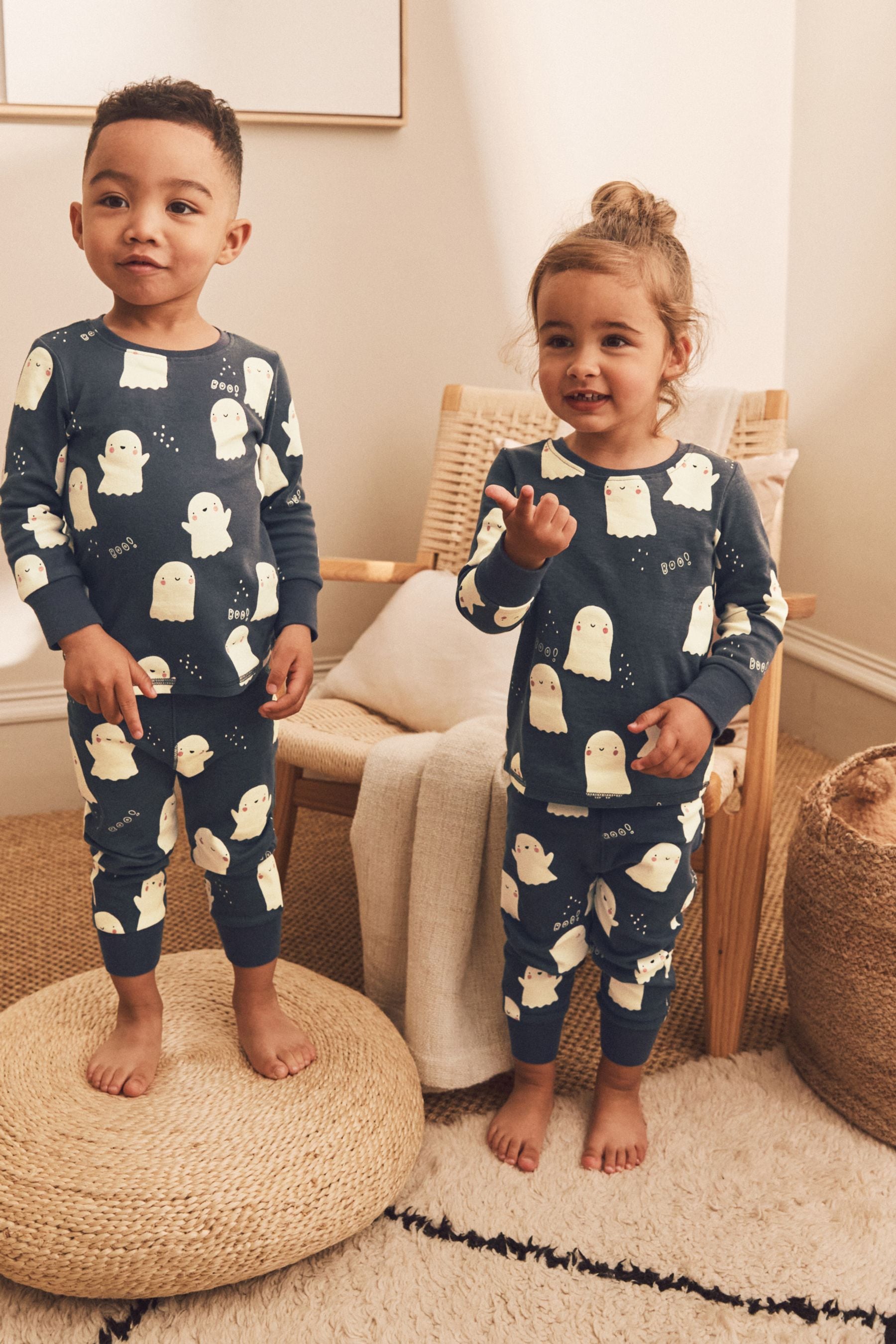 Grey Glow In The Dark Ghost Halloween Pyjamas (9mths-12yrs)