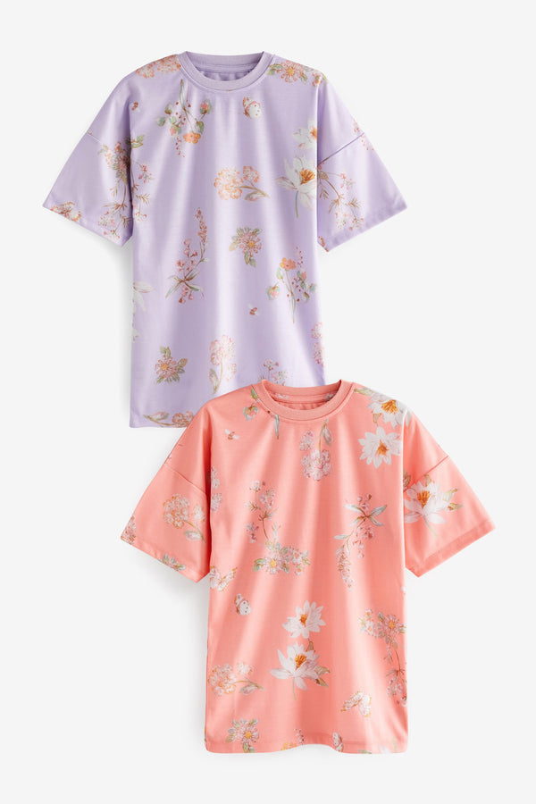 Coral Pink/Purple Floral Nighties 2 Pack (2-14yrs)