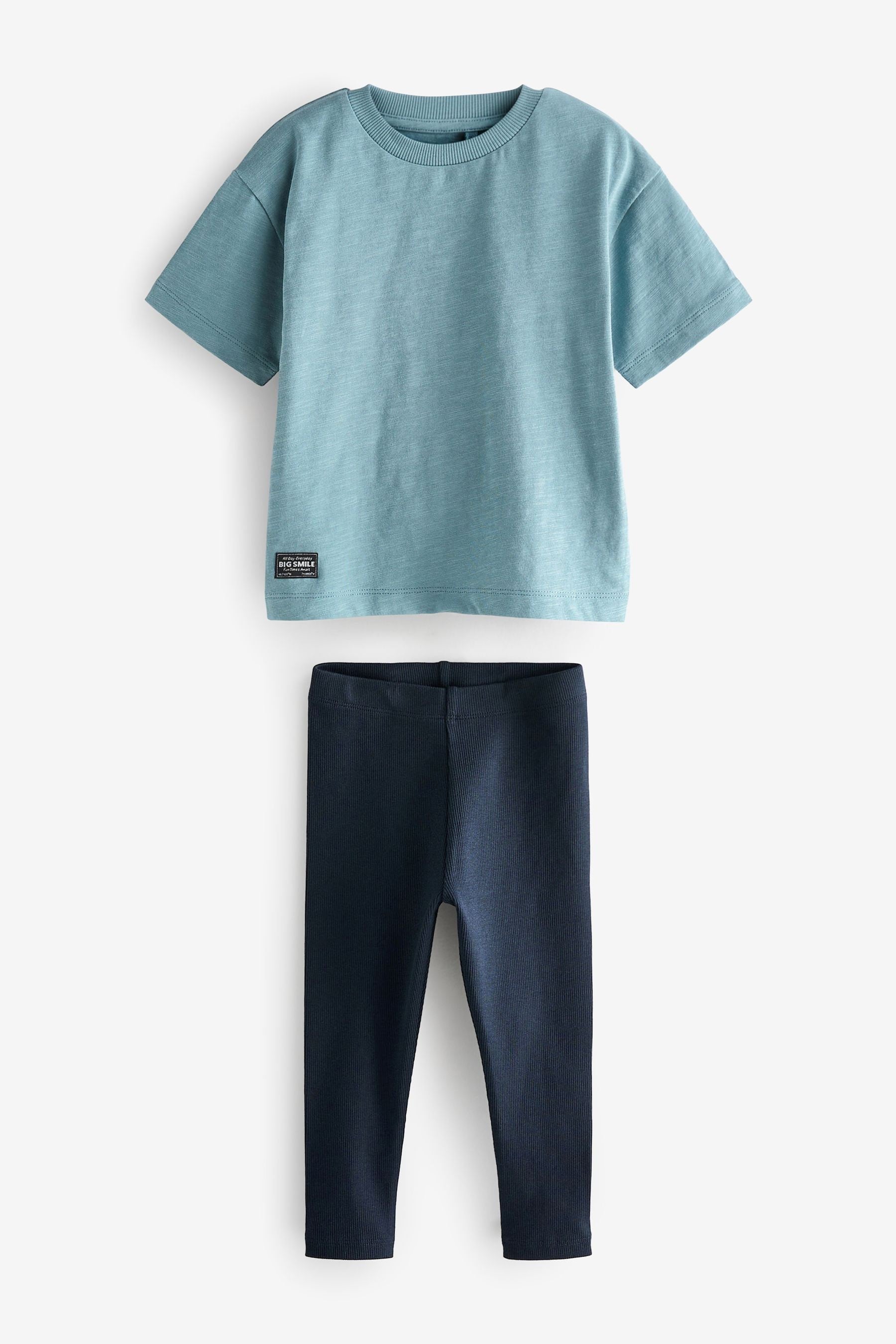 Blue Oversized Short Sleeve T-Shirt and Leggings Set (3mths-7yrs)