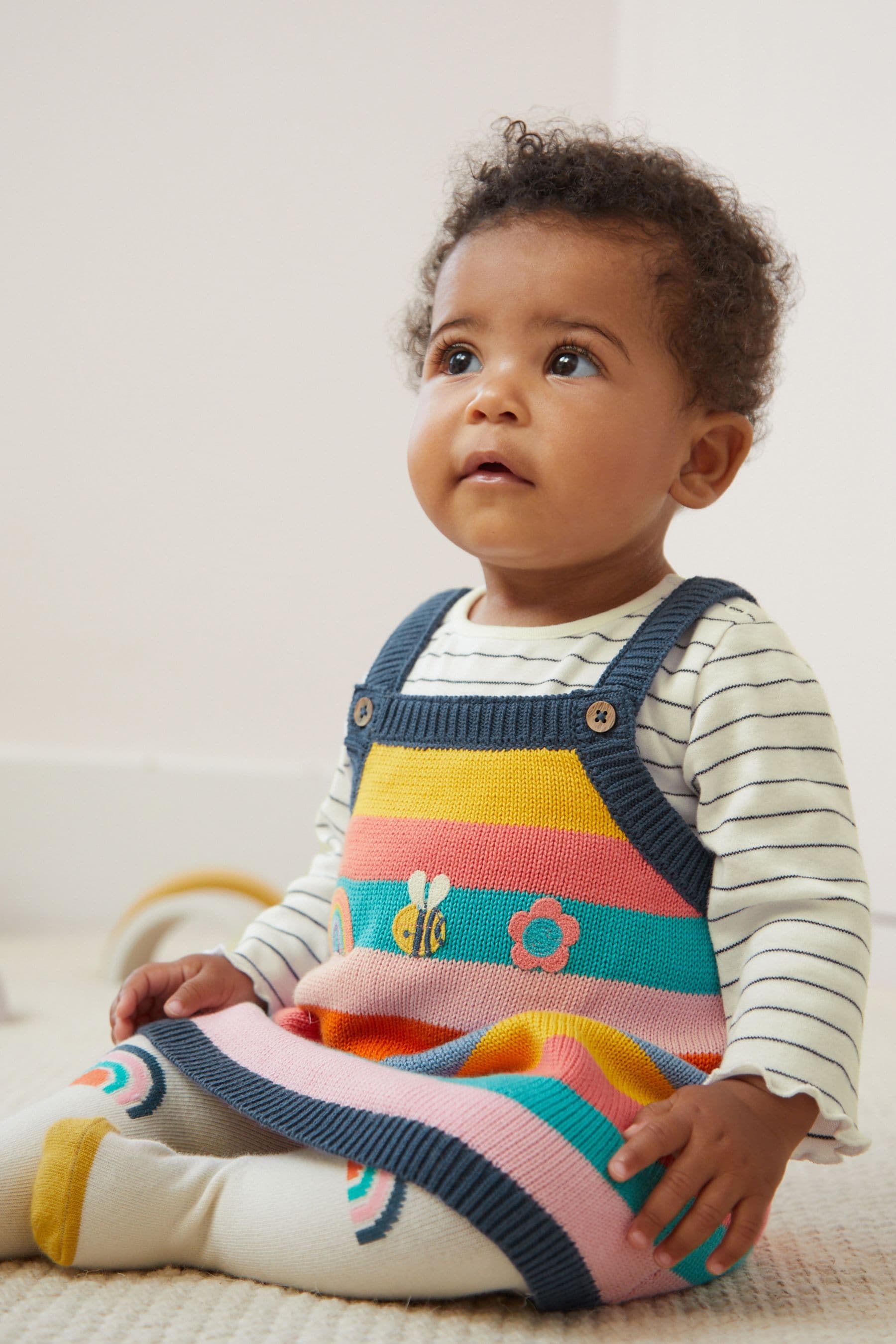 Rainbow Stripe Character Baby Knitted Dress and Jersey Bodysuit Set (0mths-2yrs)