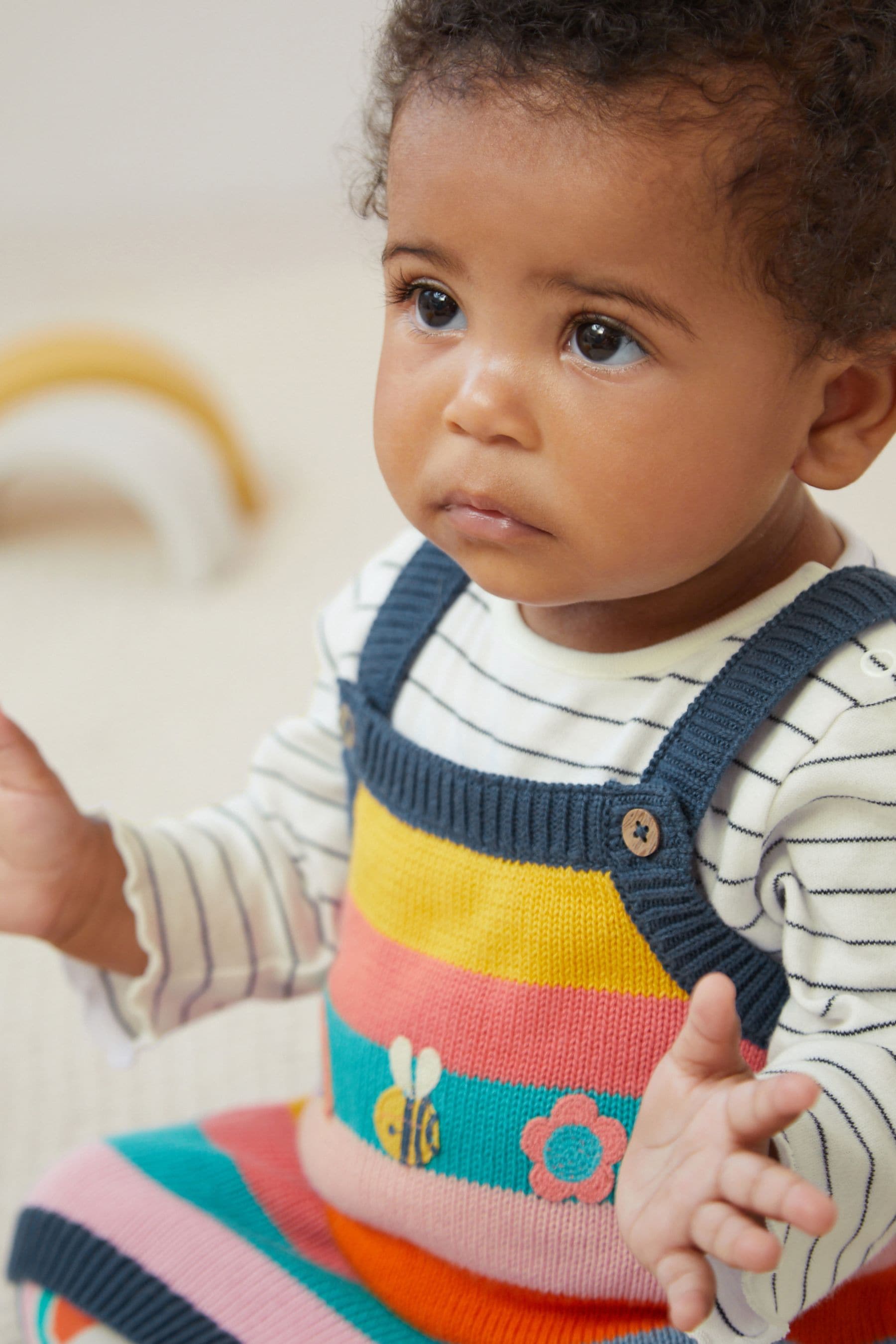 Rainbow Stripe Character Baby Knitted Dress and Jersey Bodysuit Set (0mths-2yrs)