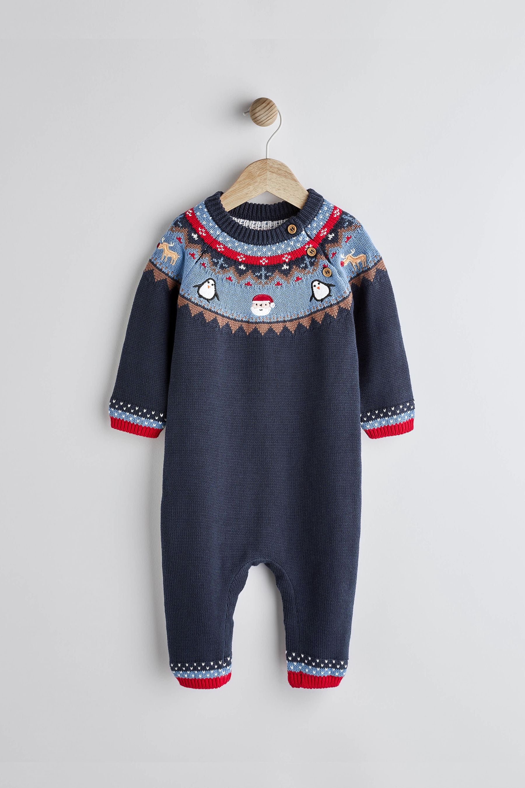 Navy Blue/Red Fairisle Pattern Christmas Icon Baby Romper (0mths-2yrs)