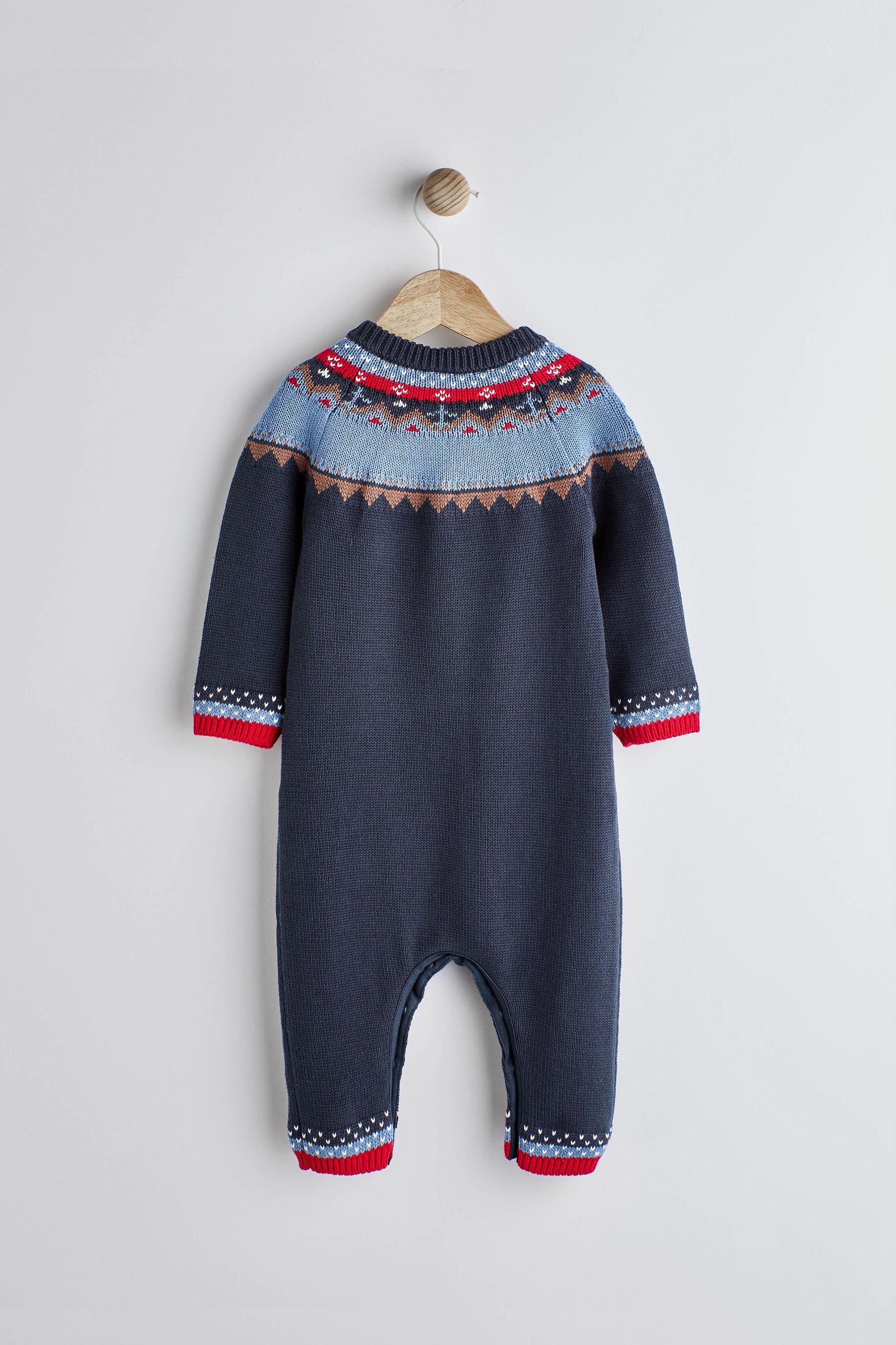 Navy Blue/Red Fairisle Pattern Christmas Icon Baby Romper (0mths-2yrs)