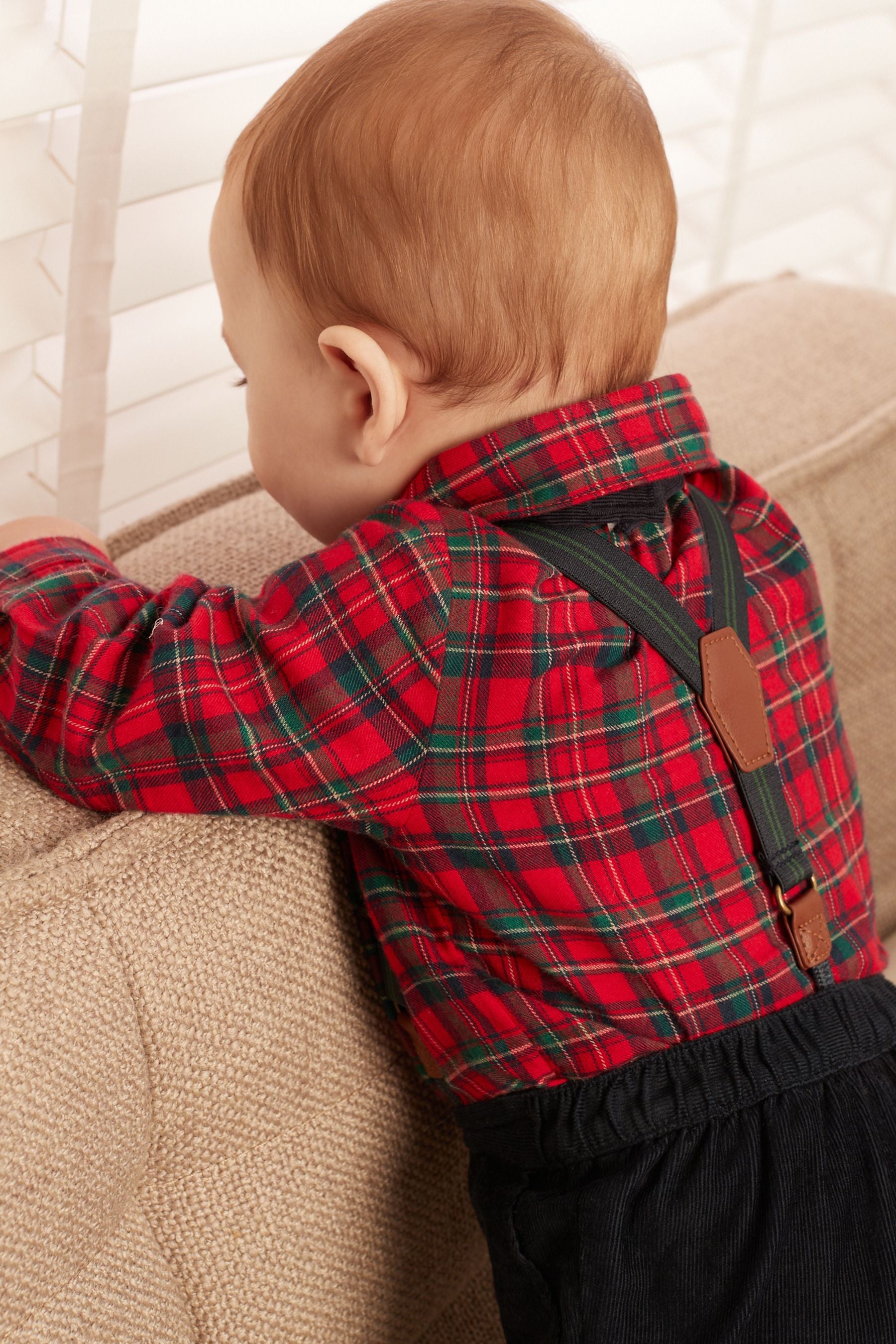 Red 3 Piece Shirt Body, Trousers and Braces Set (0mths-2yrs)