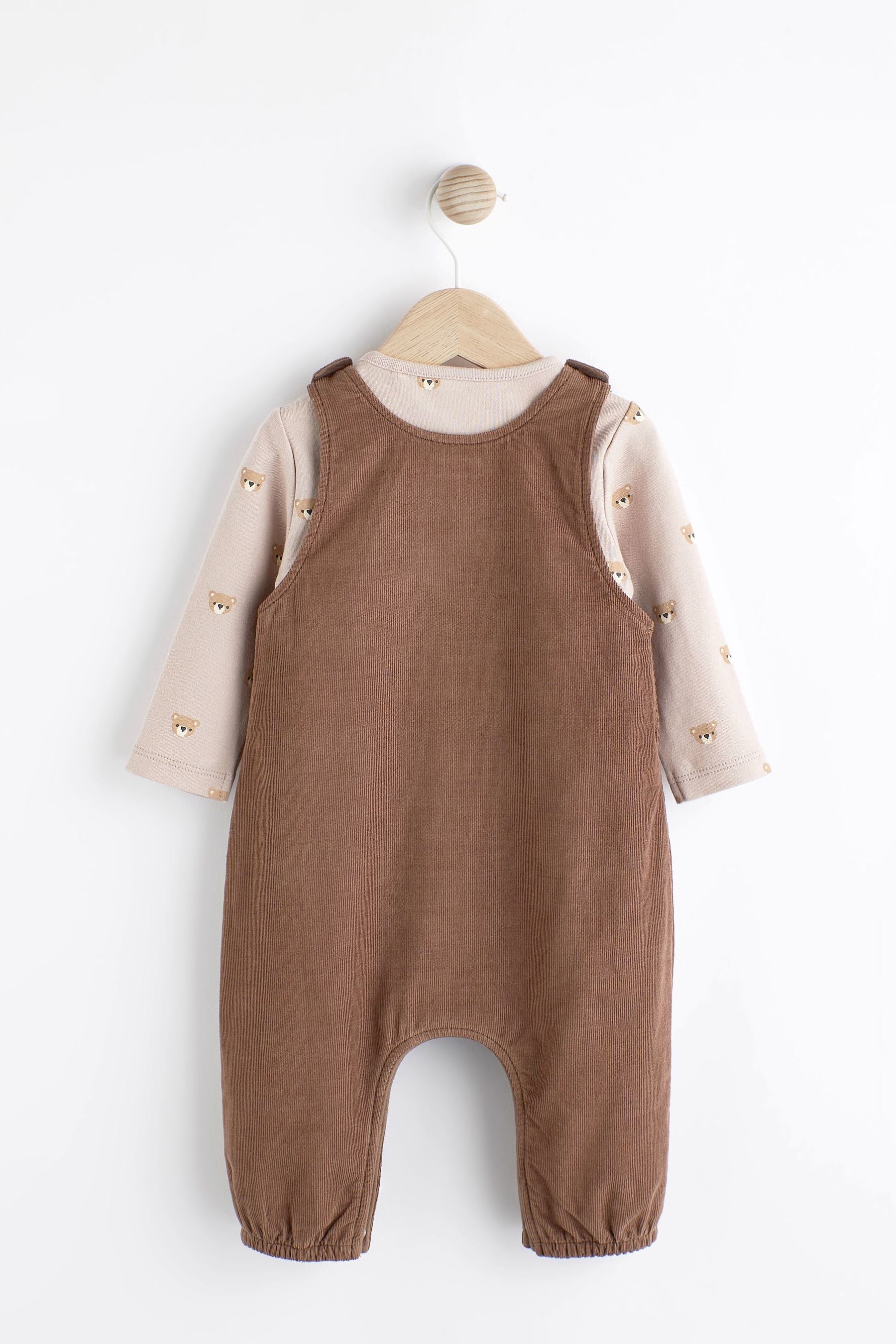 Chocolate Brown Corduroy Baby Dunagrees and Bodysuit Set (0-18mths)