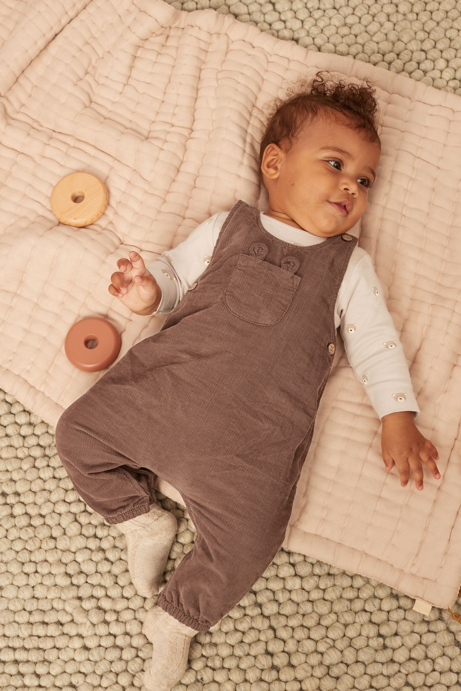 Chocolate Brown Corduroy Baby Dunagrees and Bodysuit Set (0-18mths)