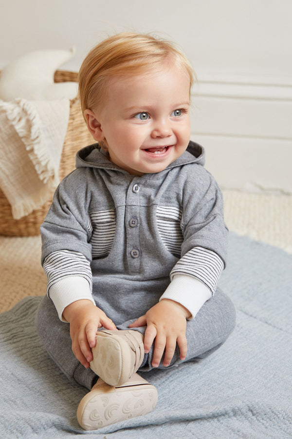 Grey Cosy Sweat Jersey Baby Hooded Romper