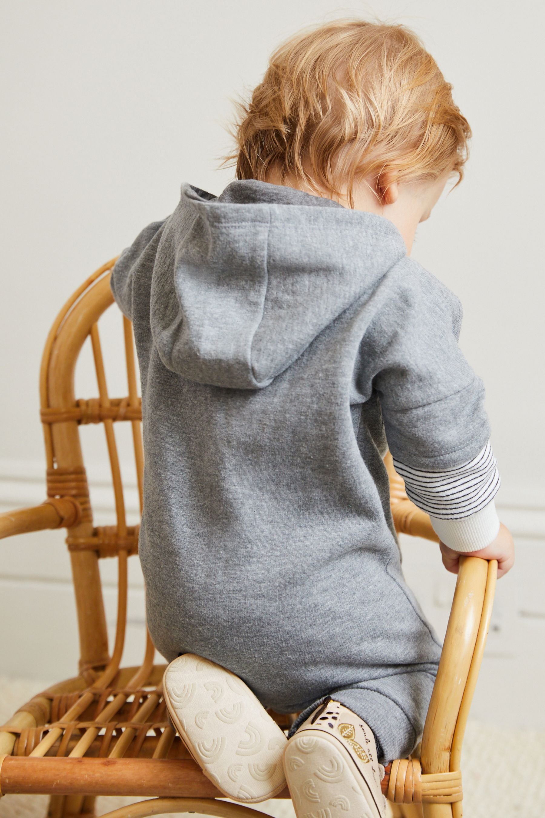 Grey Cosy Sweat Jersey Baby Hooded Romper