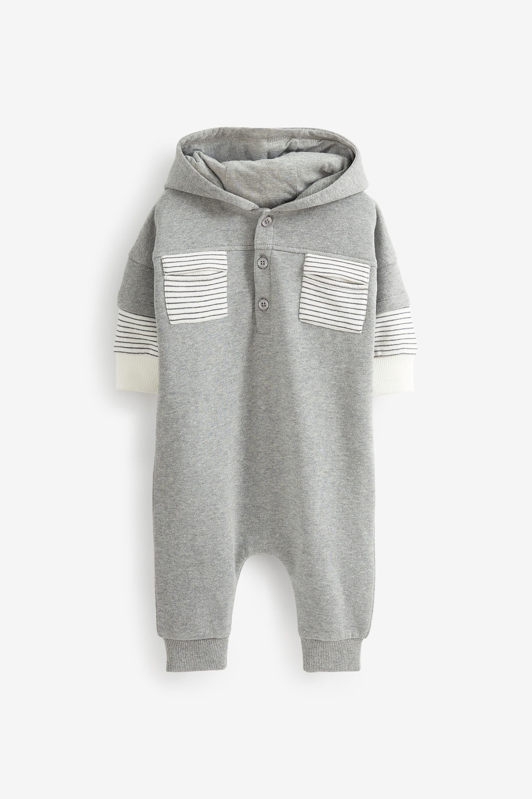 Grey Cosy Sweat Jersey Baby Hooded Romper