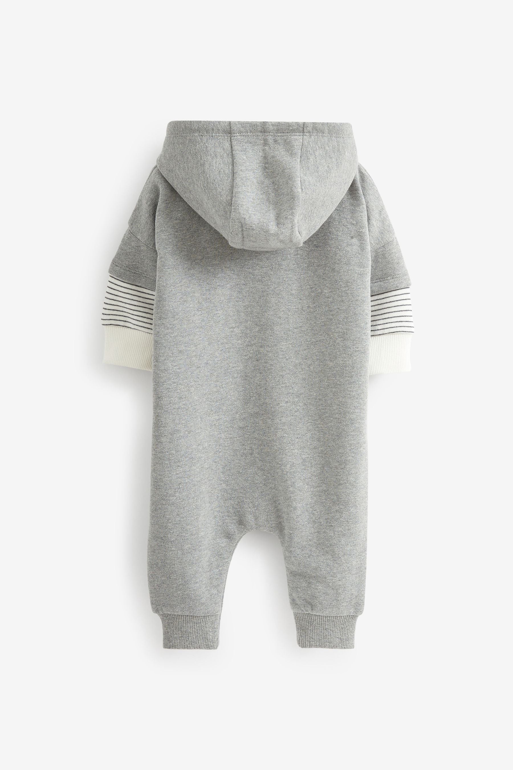 Grey Cosy Sweat Jersey Baby Hooded Romper