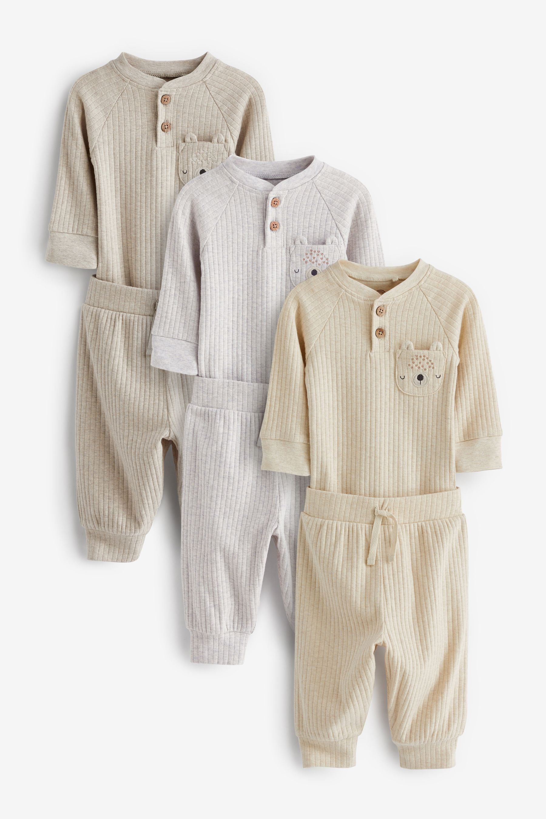 Neutral Bear Pocket Baby Bodysuits And Leggings 6 Piece Set