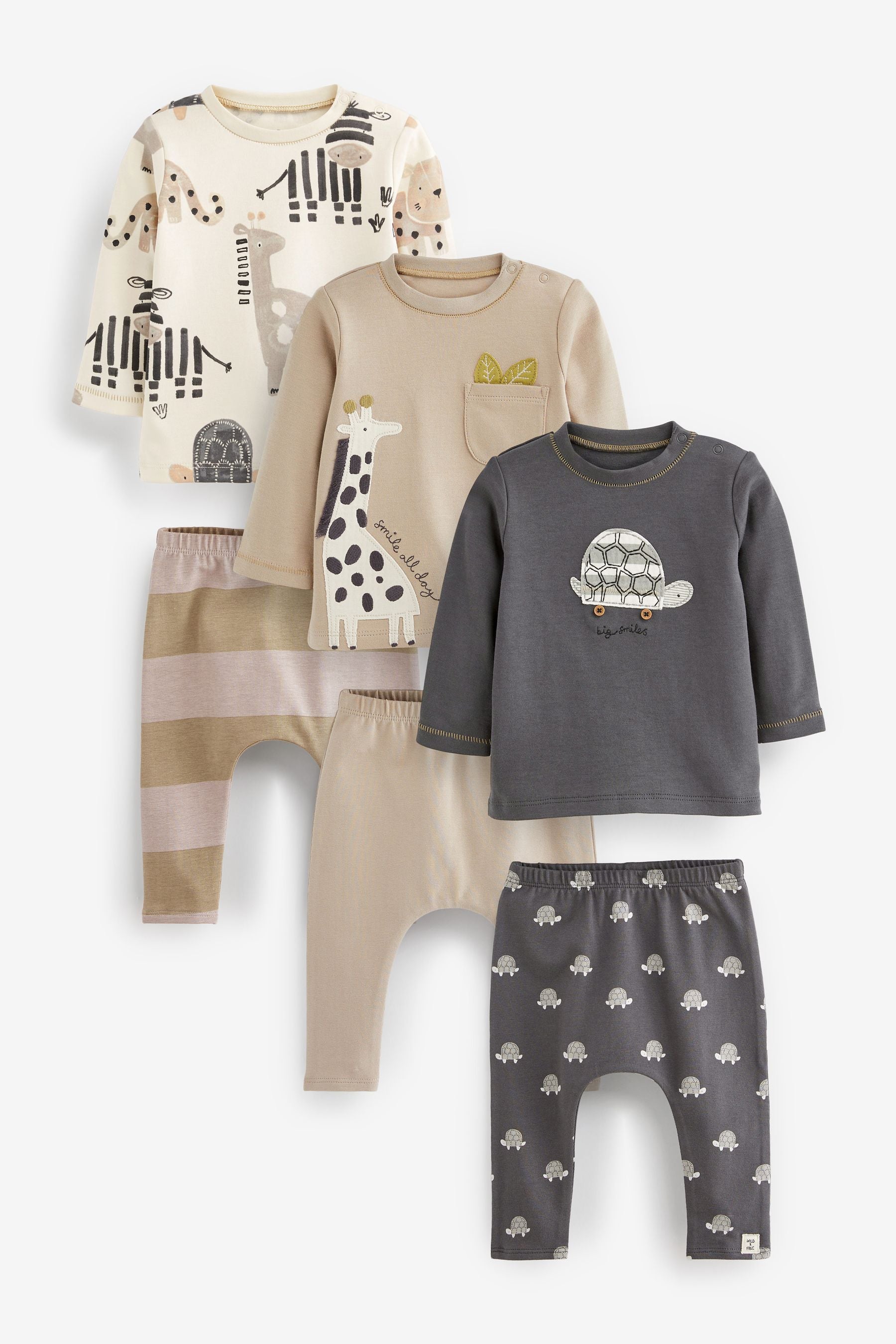 Monochrome Safari Baby T-Shirts And Leggings Set 6 Pack