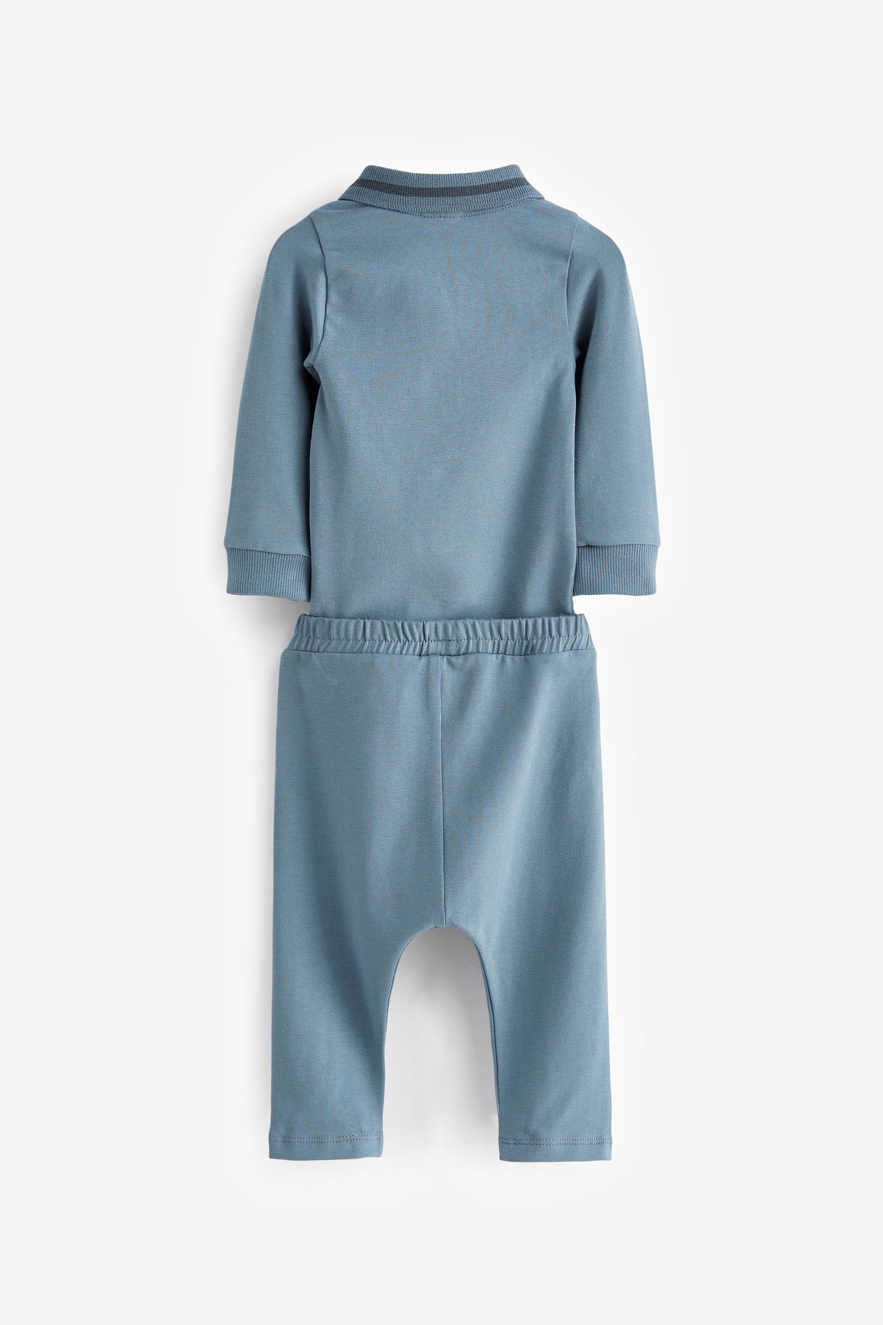 Blue Baby Polo Bodysuit And Leggings 2 Piece Set