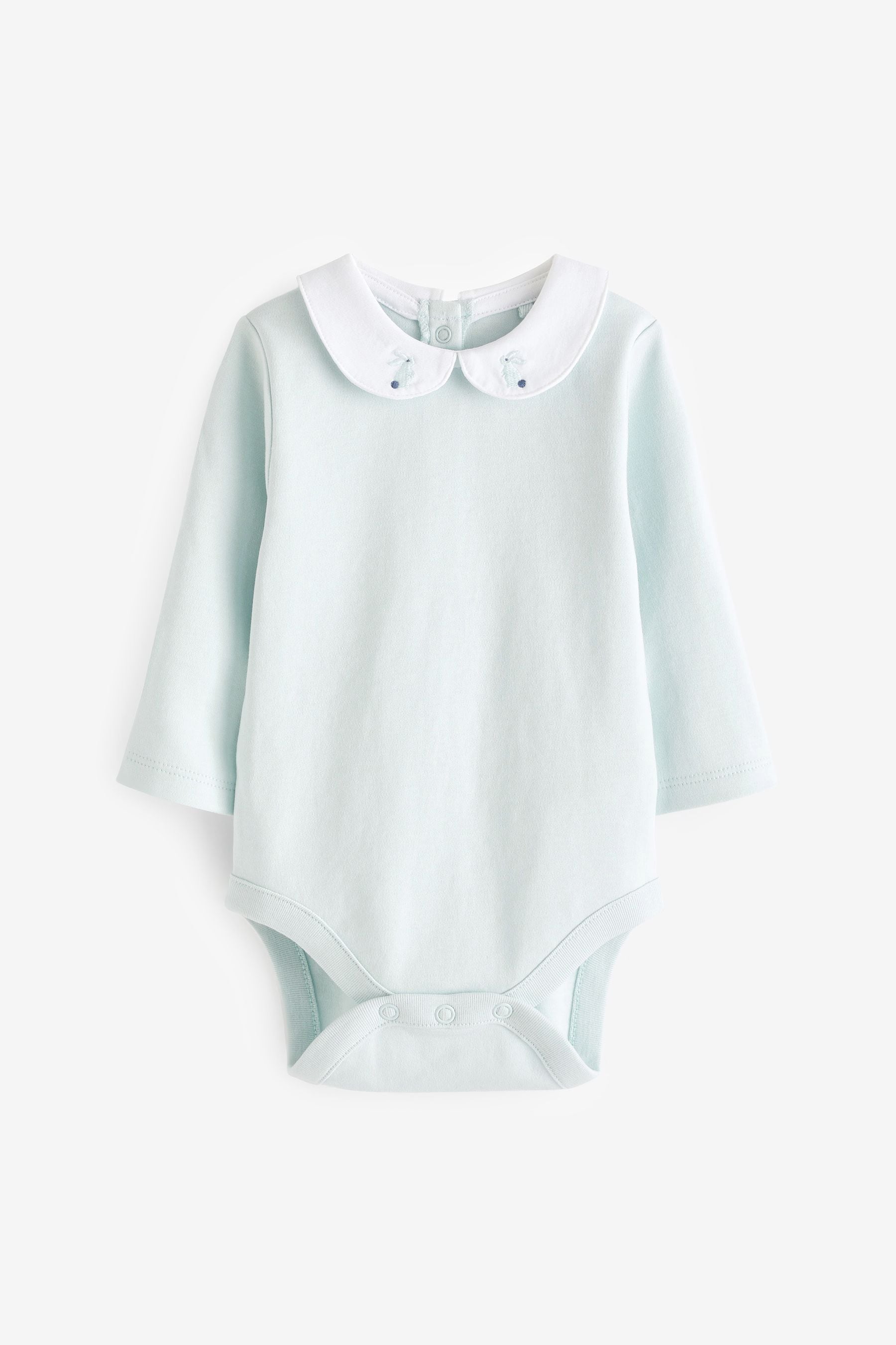 Pale Blue Embroidered Collar Baby Jersey Bodysuits 3 Pack