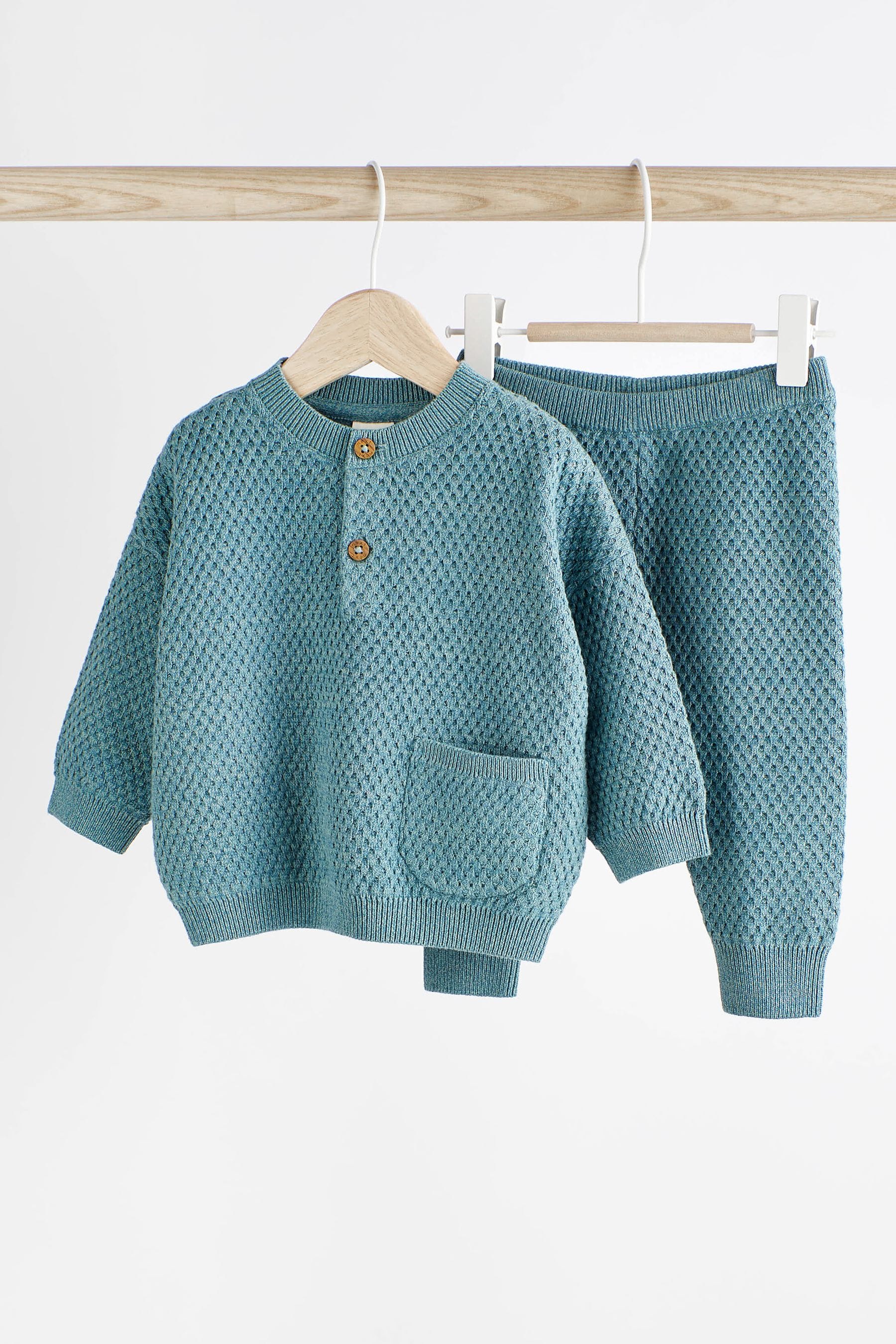 Teal Blue Waffle Knit Baby Jumper And Leggings Set (0mths-2yrs)