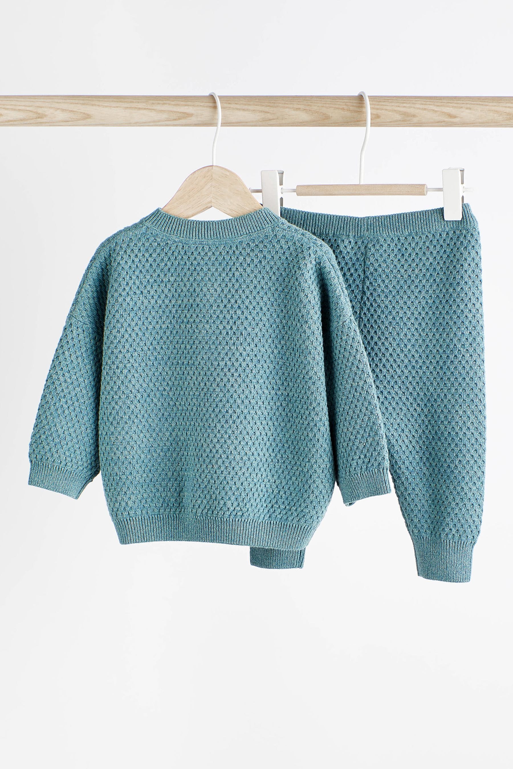 Teal Blue Waffle Knit Baby Jumper And Leggings Set (0mths-2yrs)