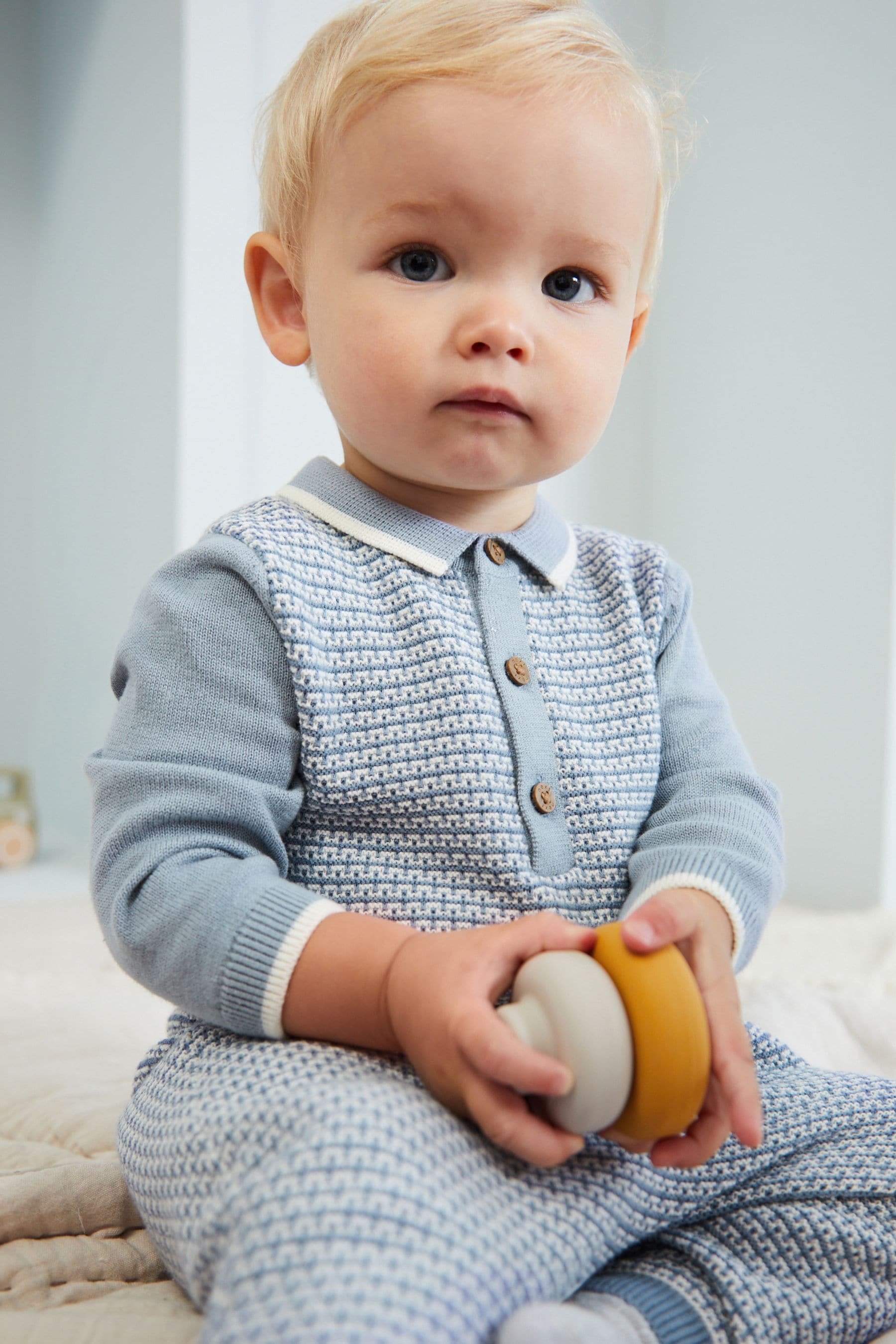 Blue Knitted Baby Rompersuit (0mths-2yrs)