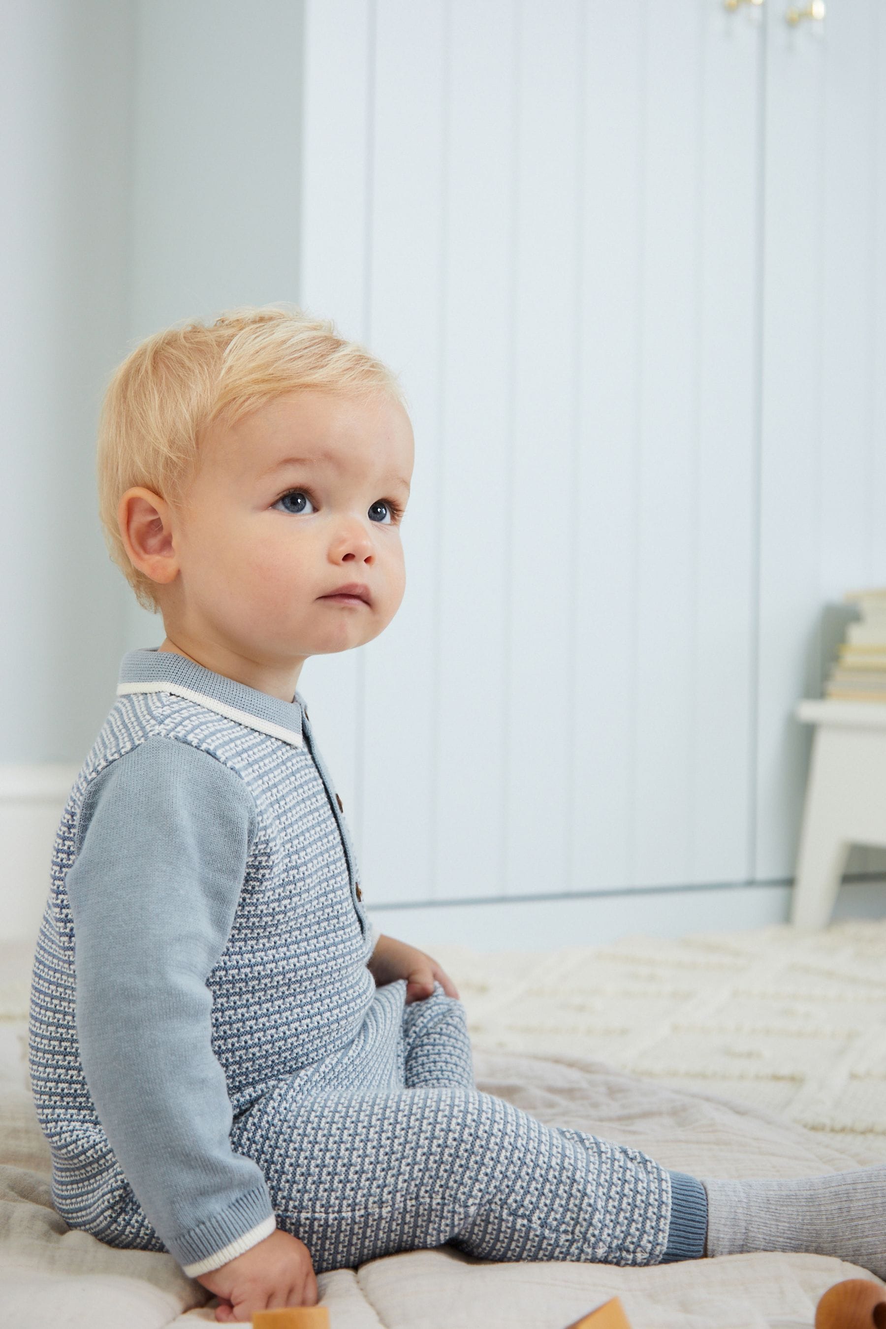 Blue Knitted Baby Rompersuit (0mths-2yrs)