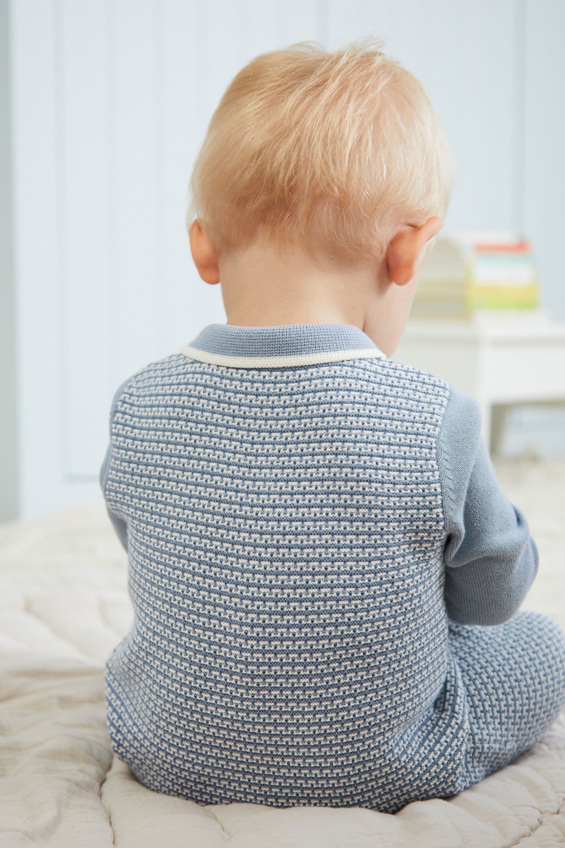 Blue Knitted Baby Rompersuit (0mths-2yrs)