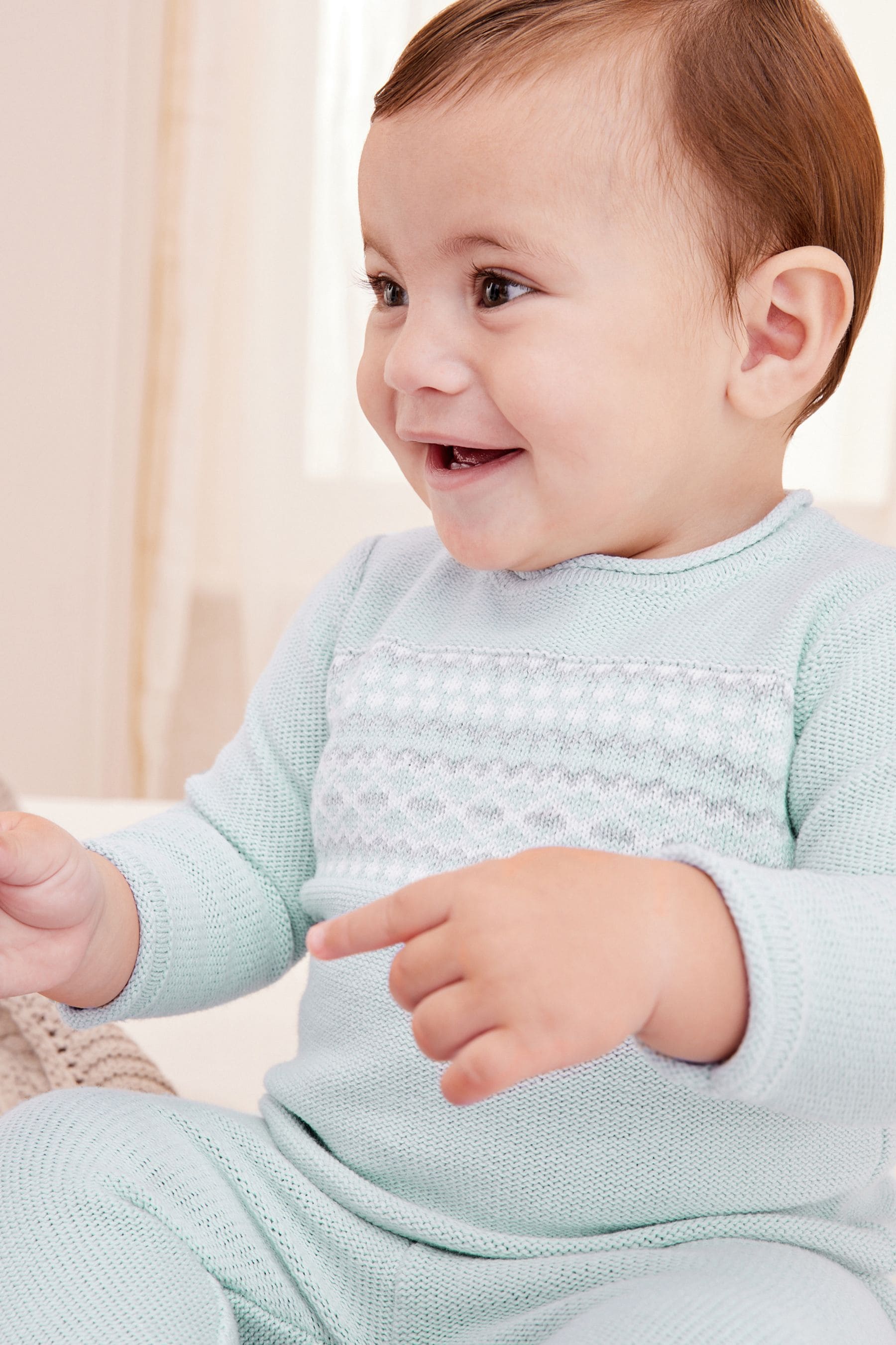 Blue Knitted Baby Jumper And Leggings Set With Knit Detail (0mths-2yrs)