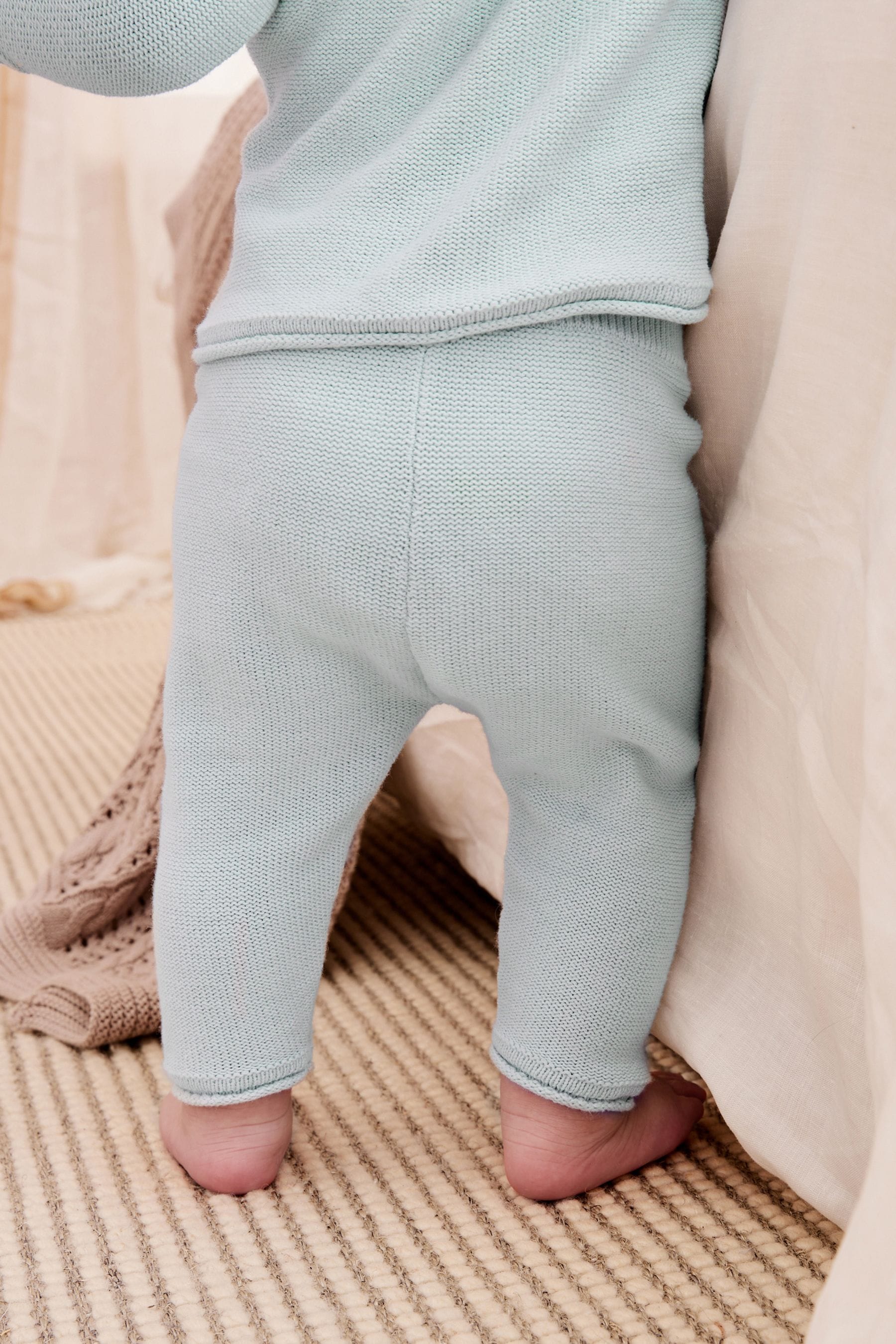 Blue Knitted Baby Jumper And Leggings Set With Knit Detail (0mths-2yrs)