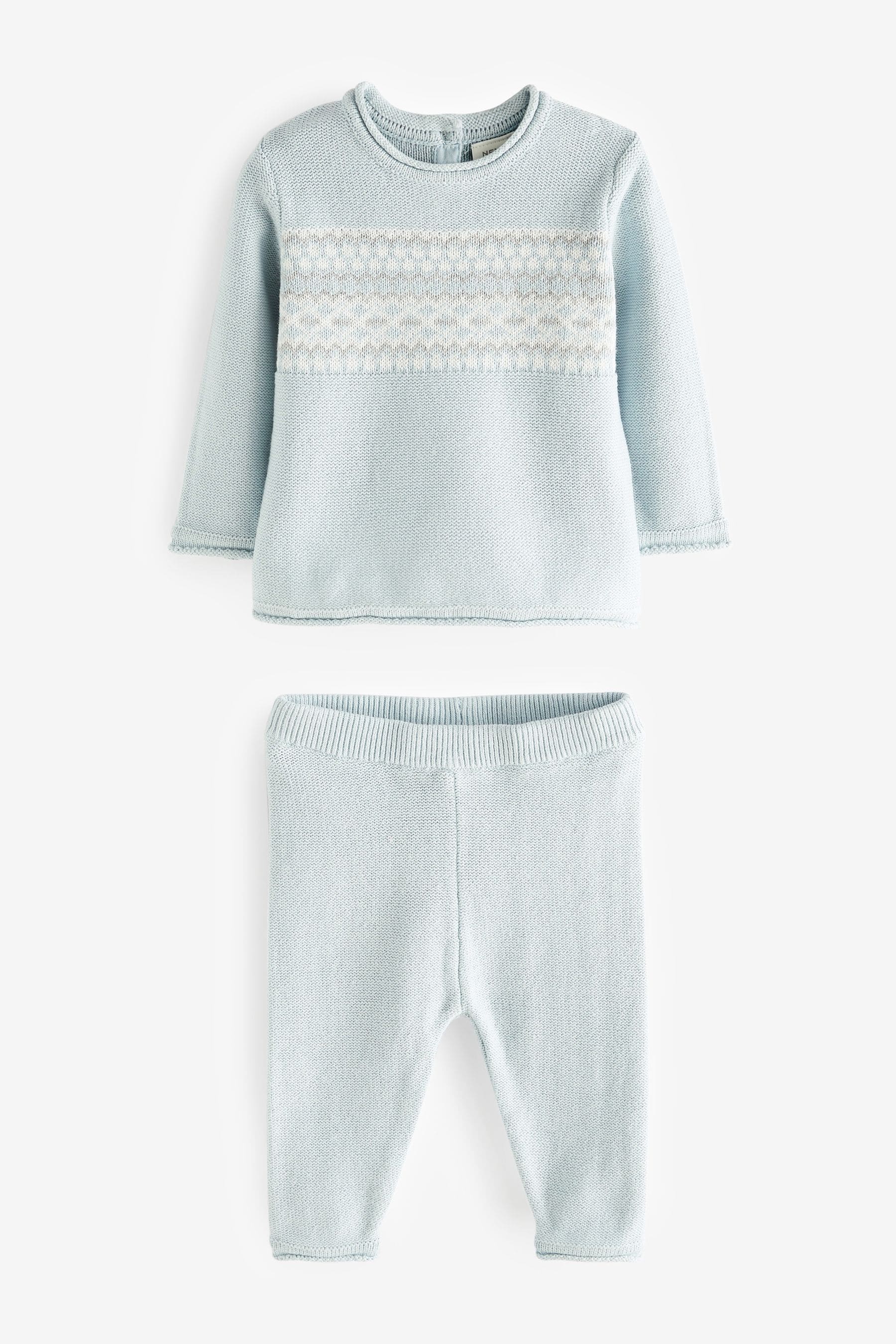 Blue Knitted Baby Jumper And Leggings Set With Knit Detail (0mths-2yrs)