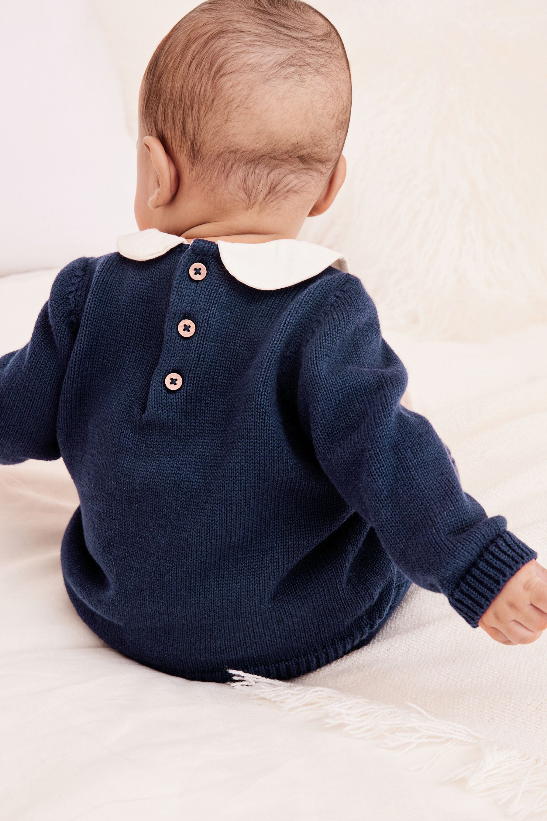 Navy Blue Knitted Baby Jumper And Leggings Set With Bear Motif (0mths-2yrs)