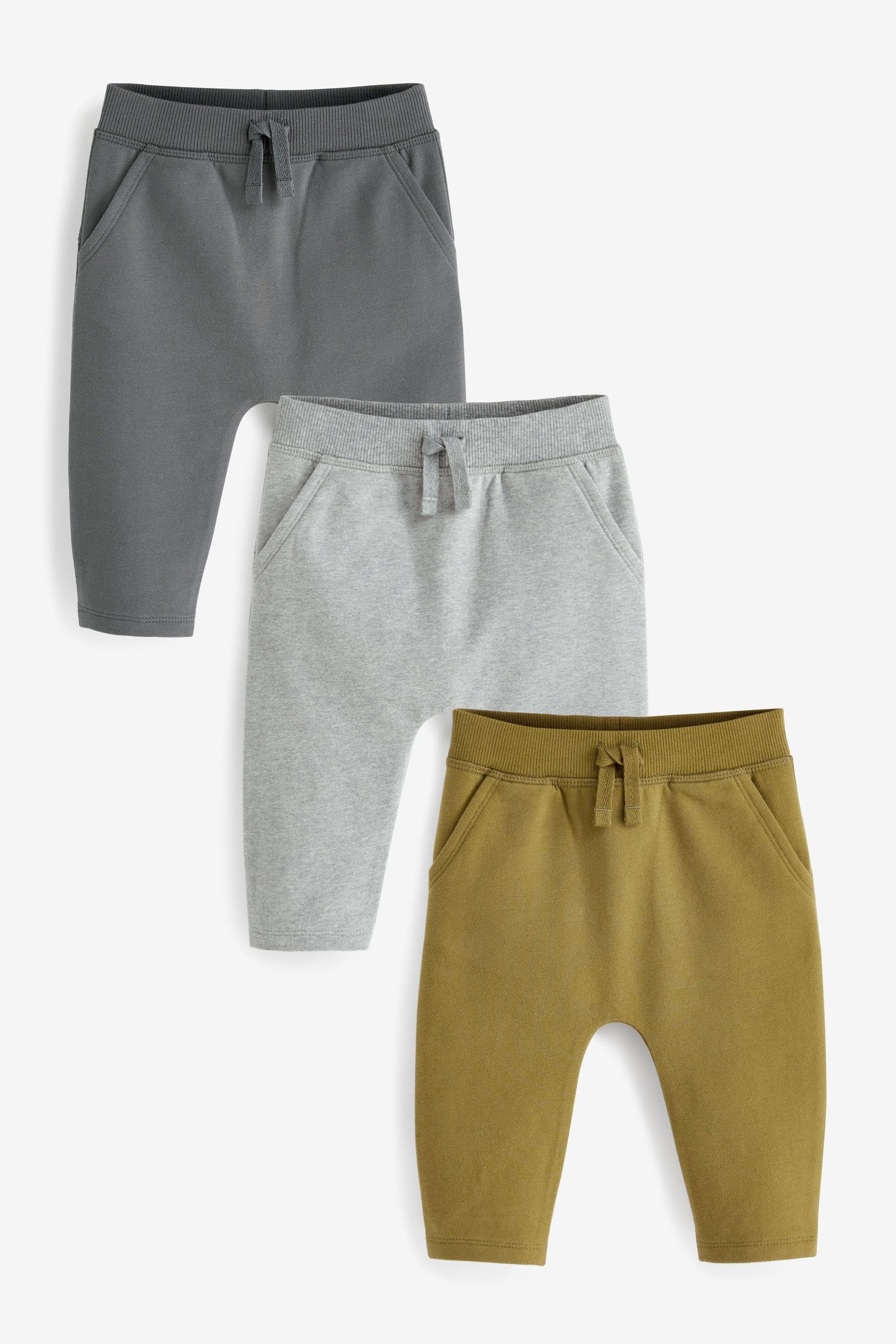 Olive Green/Grey Joggers 3 Pack (0mths-2yrs)