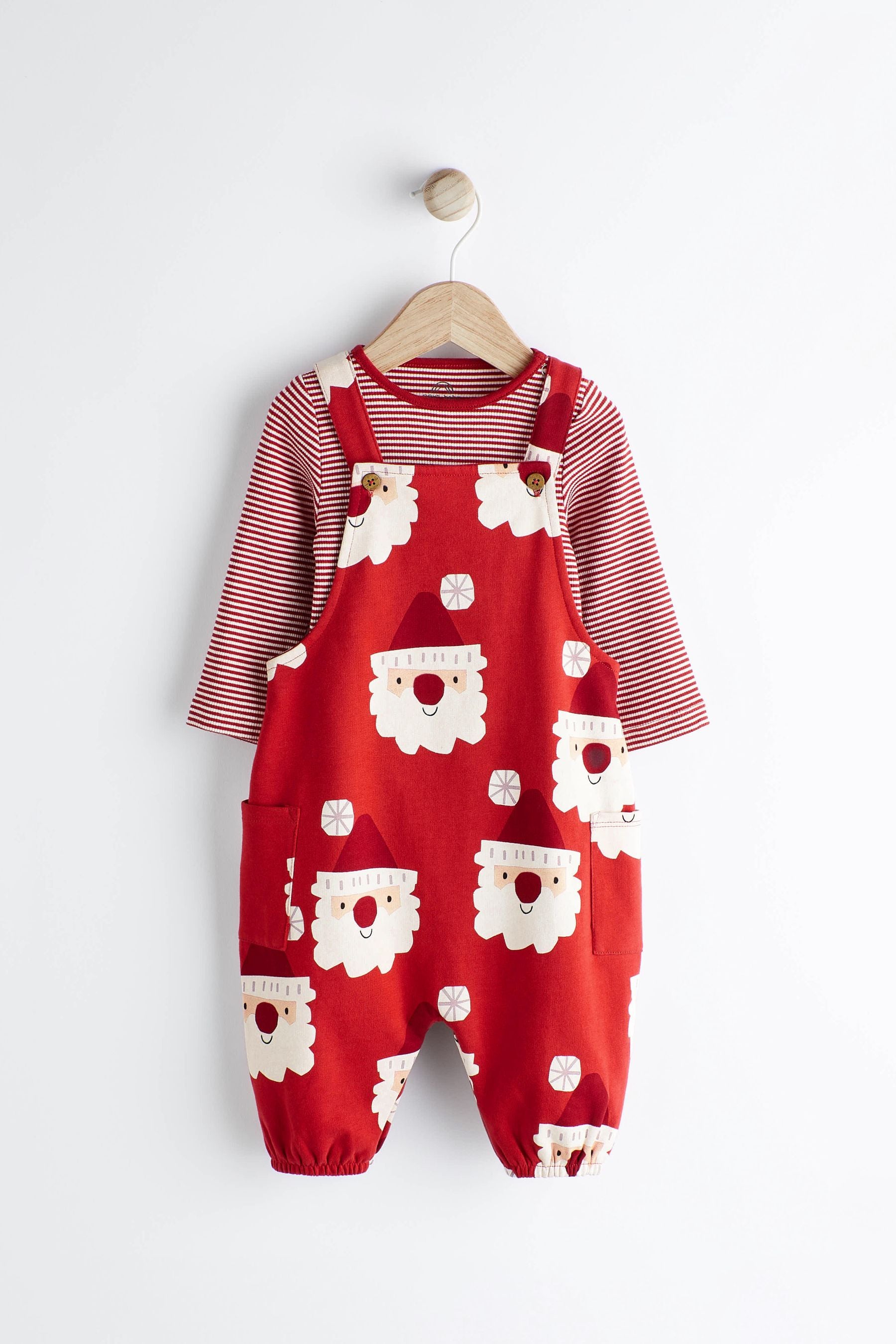 Red Santa Jersey Baby Dungarees And Bodysuit (0mths-2yrs)