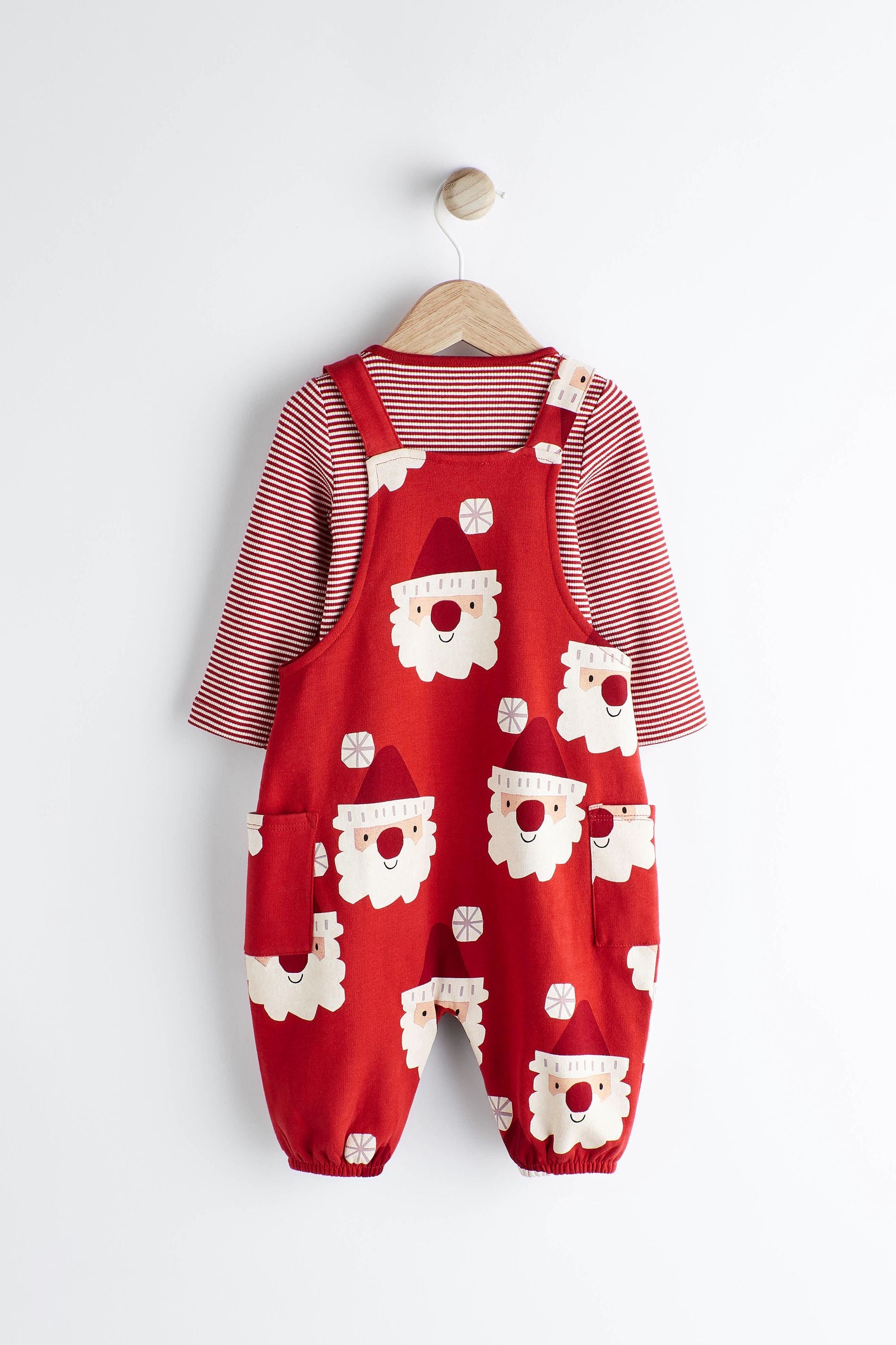 Red Santa Jersey Baby Dungarees And Bodysuit (0mths-2yrs)