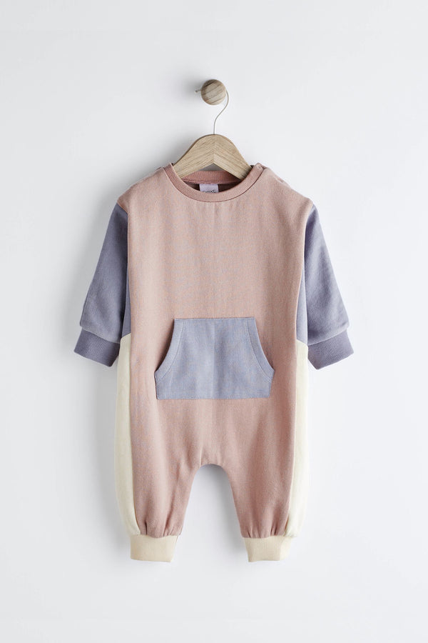 Blue Colourblock Cosy Sweat Jersey Baby Romper