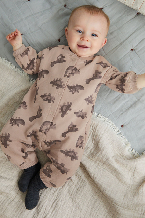 Monochrome Dinosaur Cosy Sweat Jersey Baby Romper