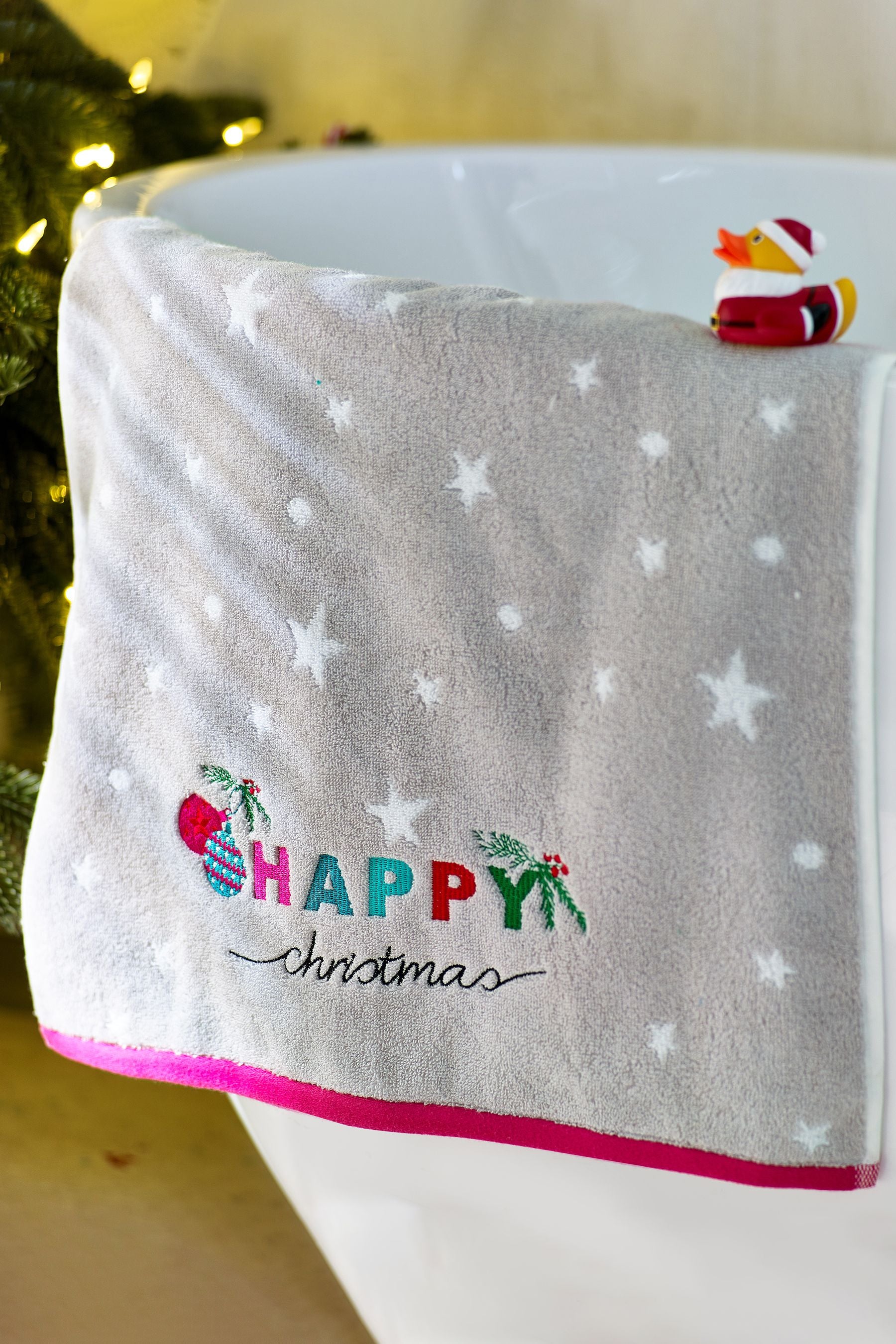 Grey Happy Christmas Towels