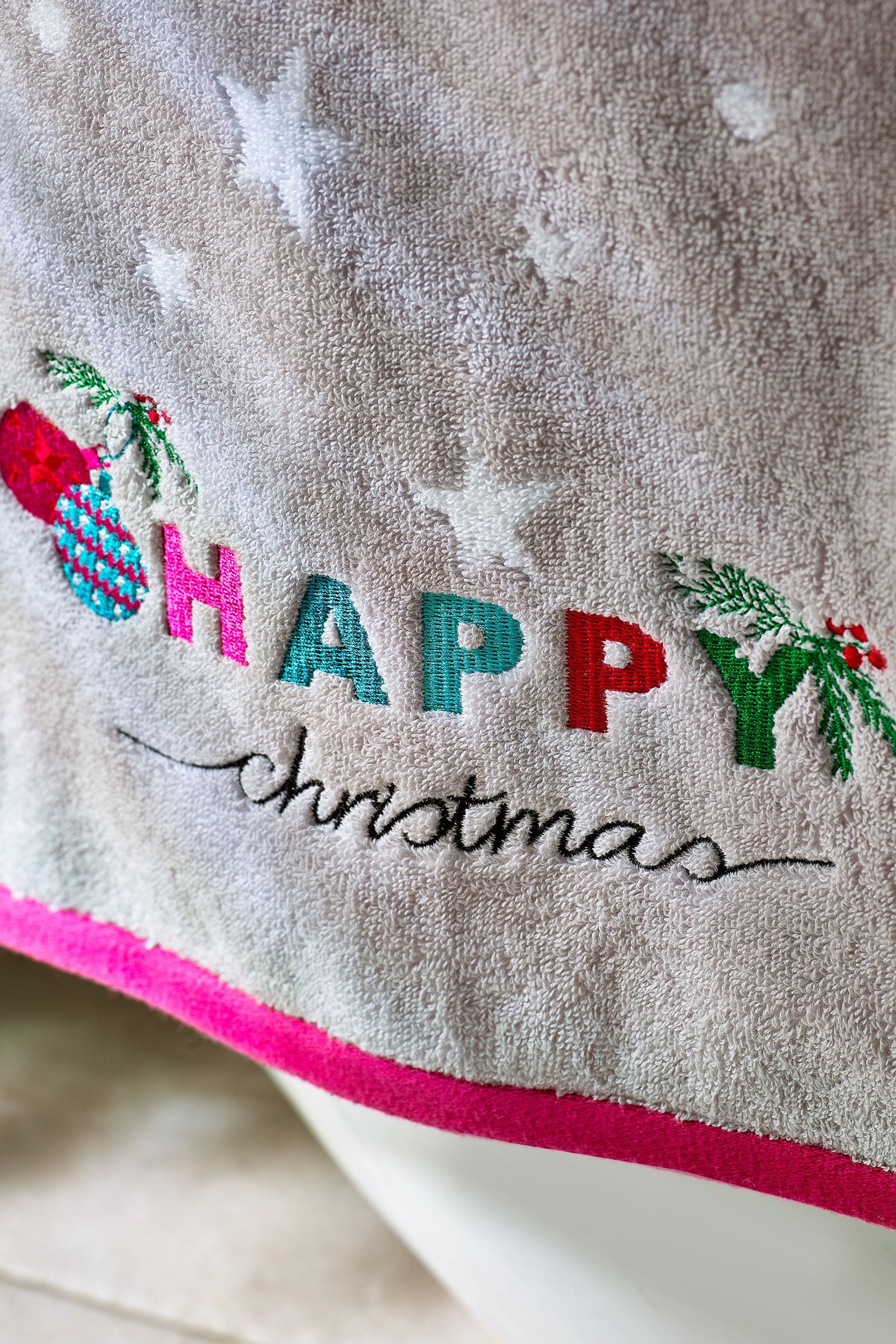 Grey Happy Christmas Towels