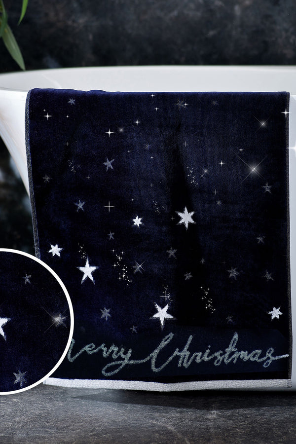 Navy Blue Christmas Star Towel