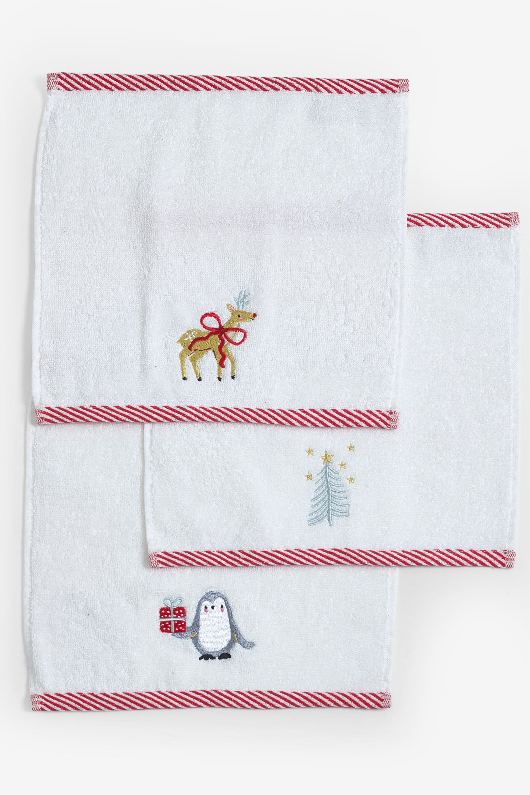 White 3 Pack Christmas Cotton Face Cloths