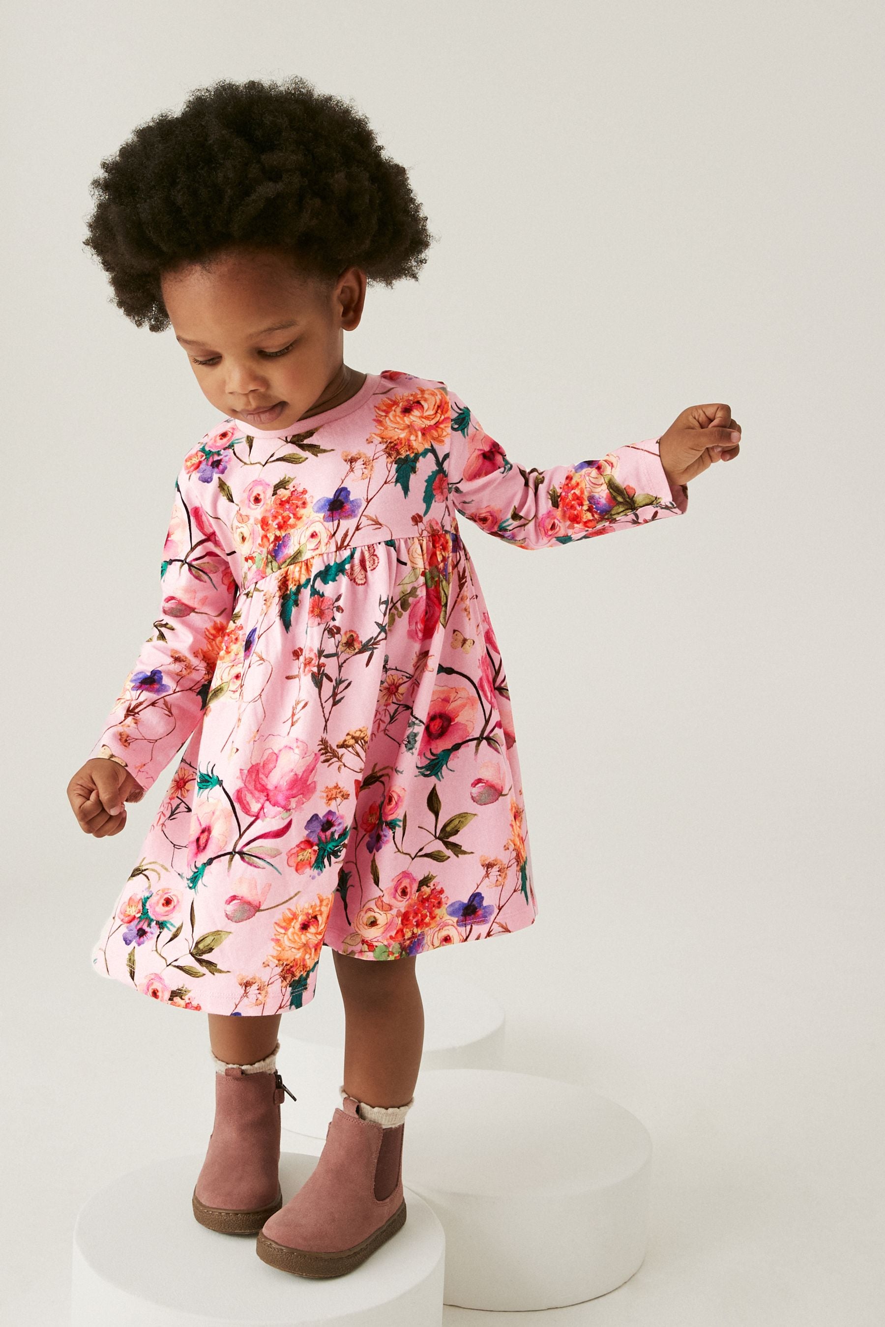 Pink Floral Long Sleeve Jersey Dress (3mths-7yrs)