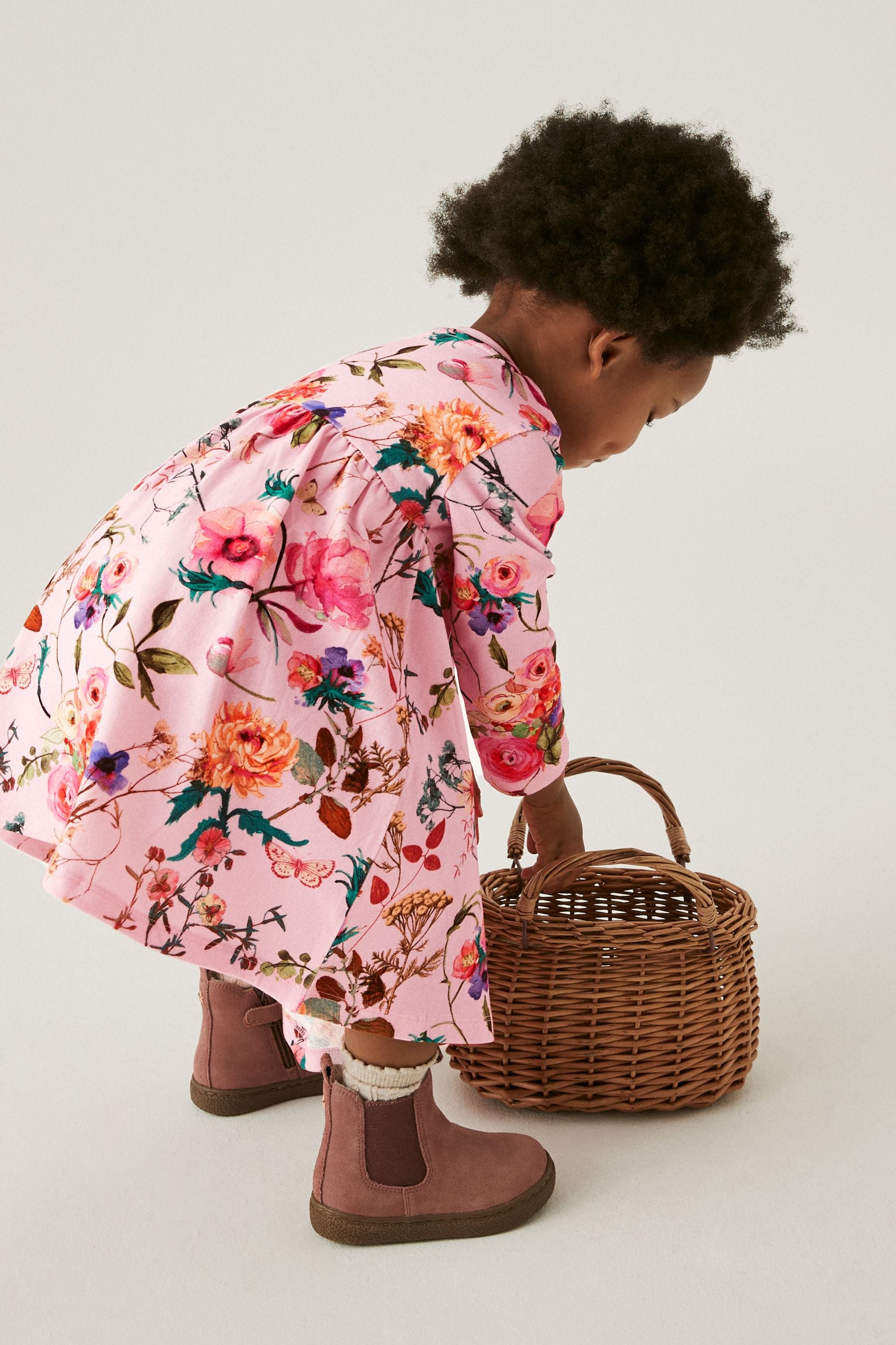 Pink Floral Long Sleeve Jersey Dress (3mths-7yrs)