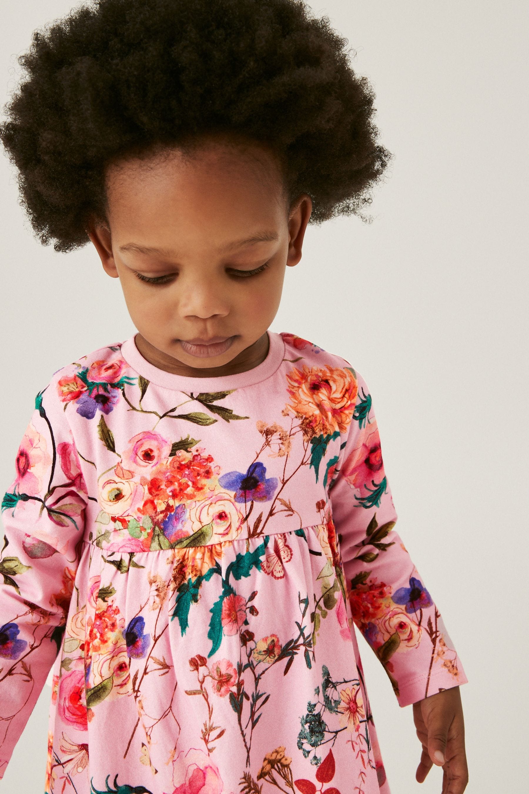 Pink Floral Long Sleeve Jersey Dress (3mths-7yrs)